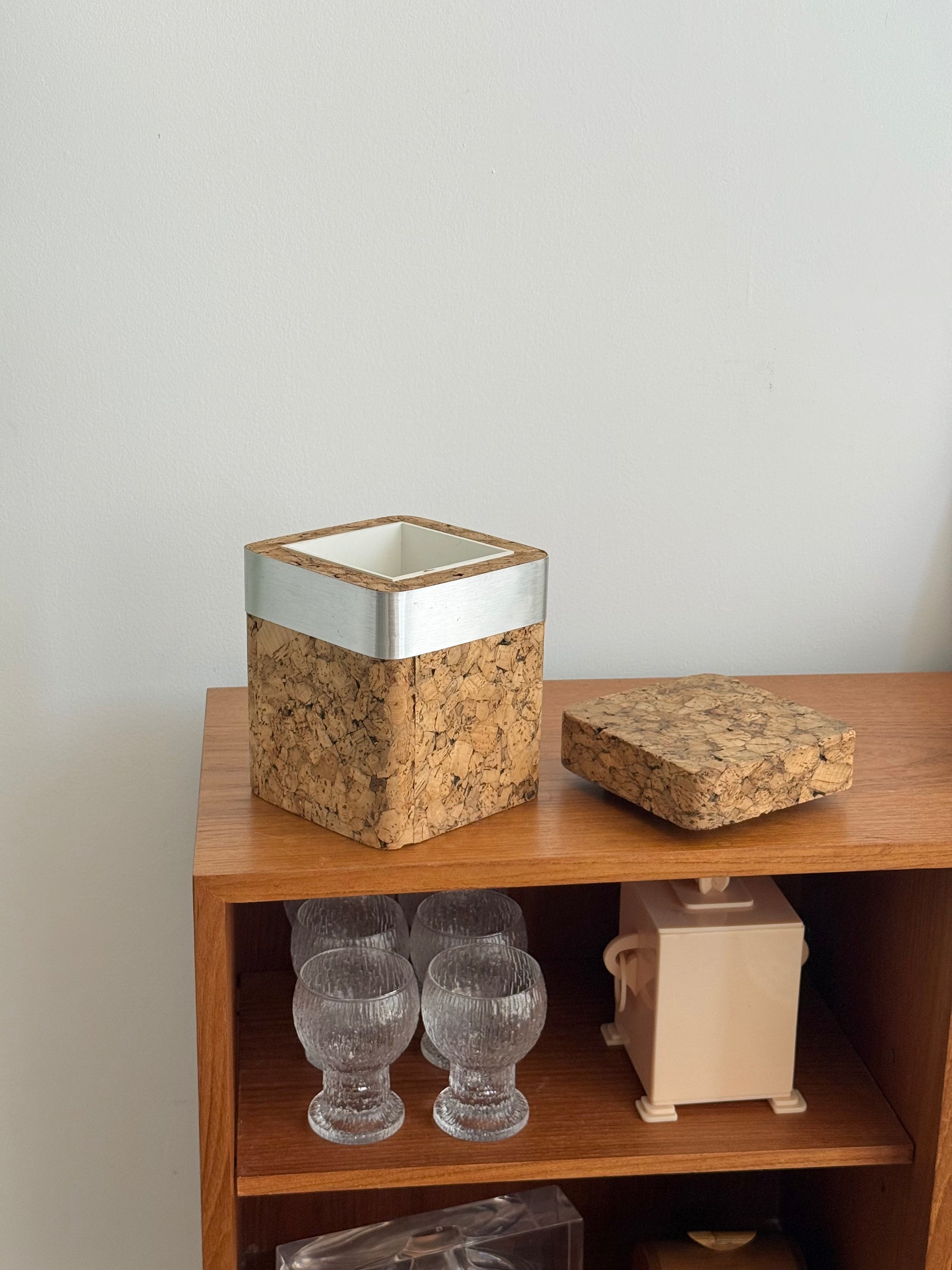 Cork Ice Bucket with Aluminum Band c.1960