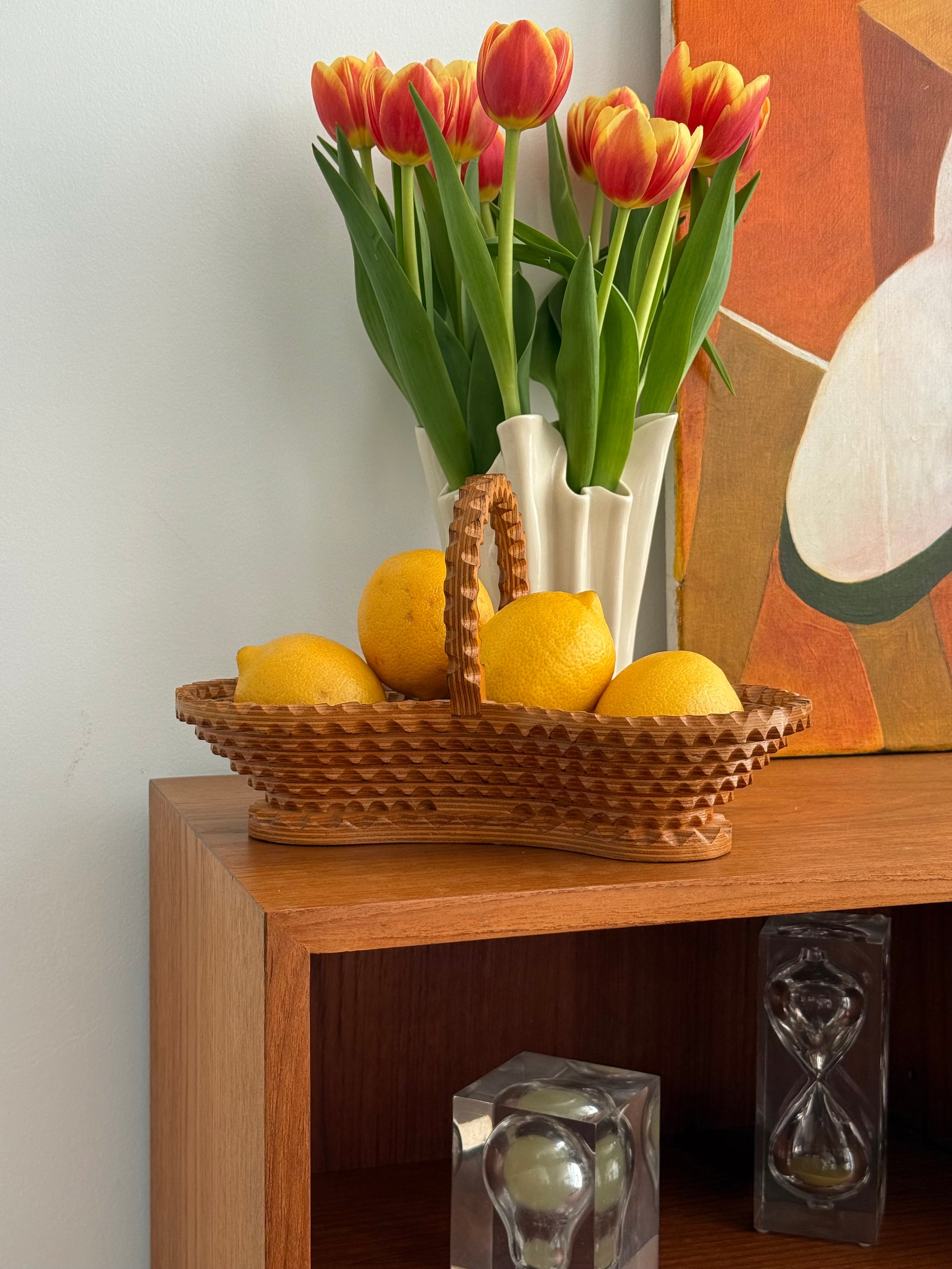 Tramp Art Style Wooden Basket