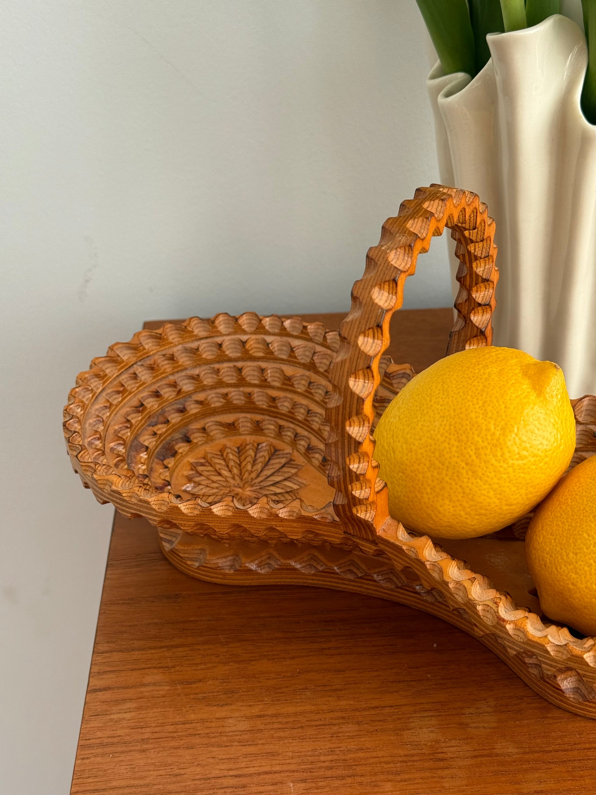 Tramp Art Style Wooden Basket