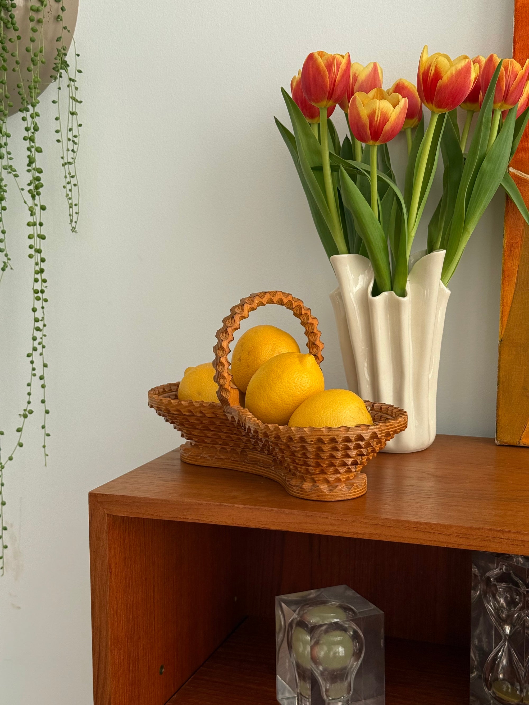 Tramp Art Style Wooden Basket