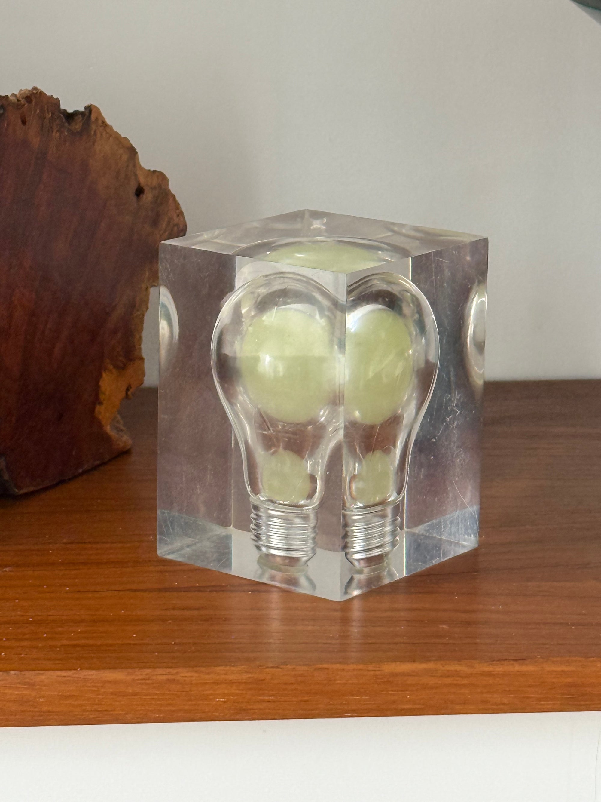 Lucite Encased Glow in the Dark Lightbulb by Pierre Giraudon