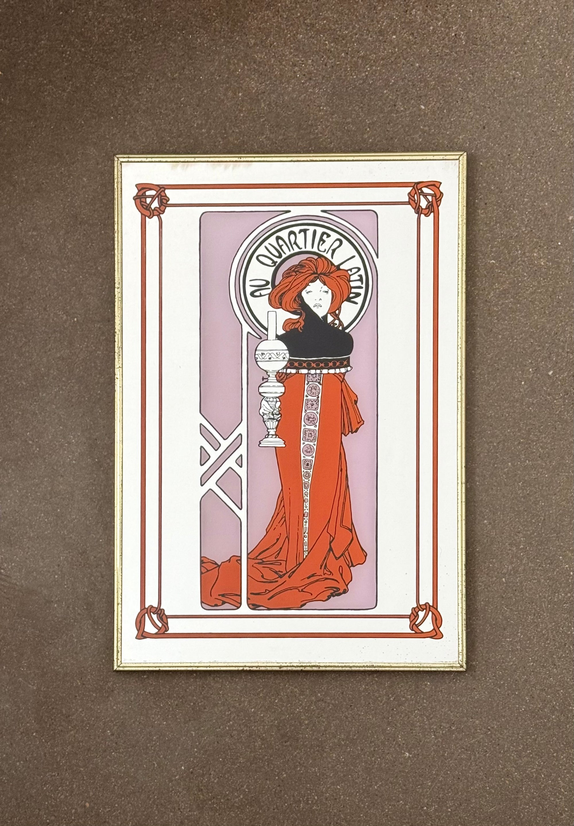 Alphonse Muchas Nouveau Inspired Mirror c.1970