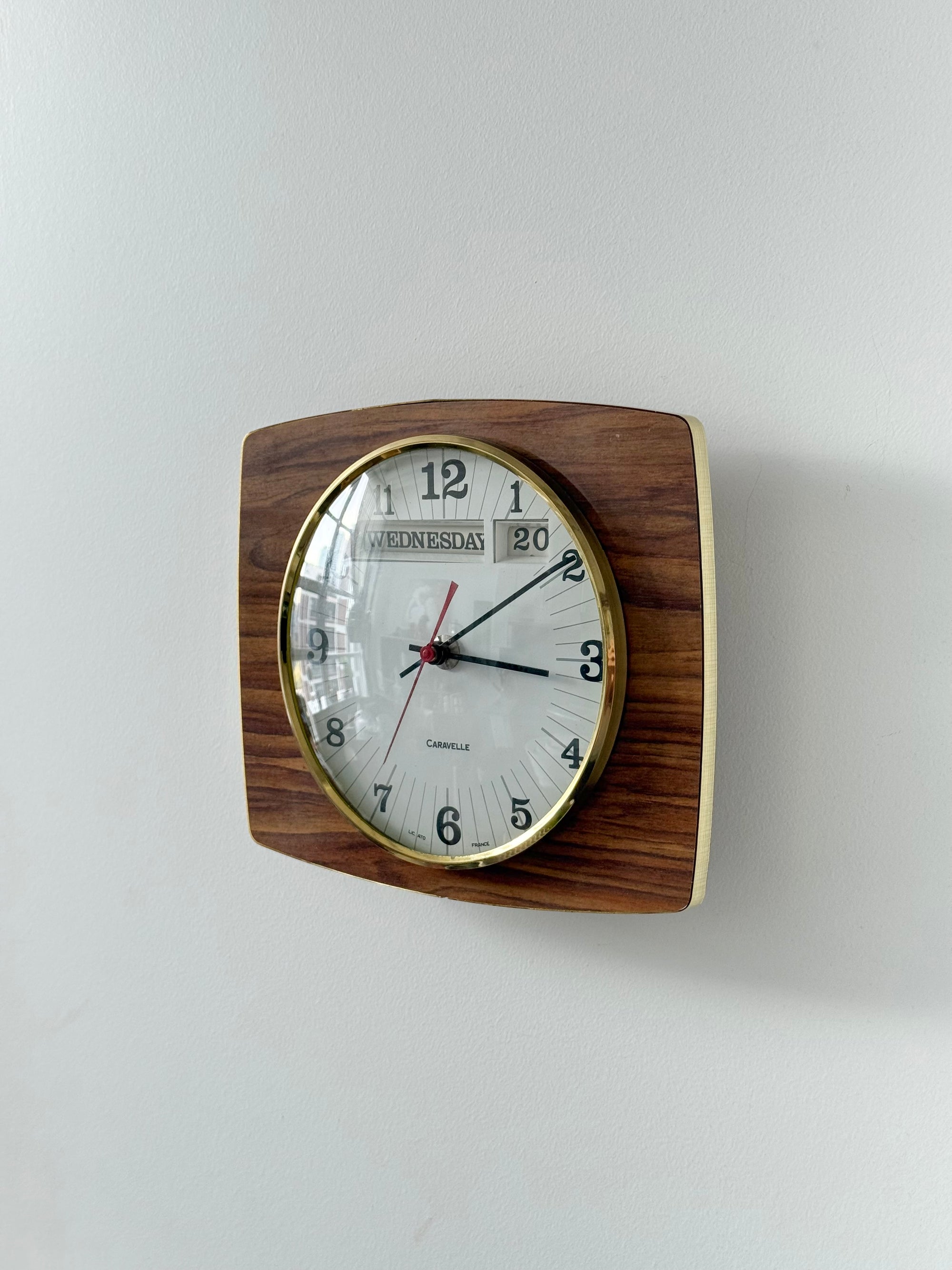 Wall Clock with Flip Calendar by Caravelle c.1970