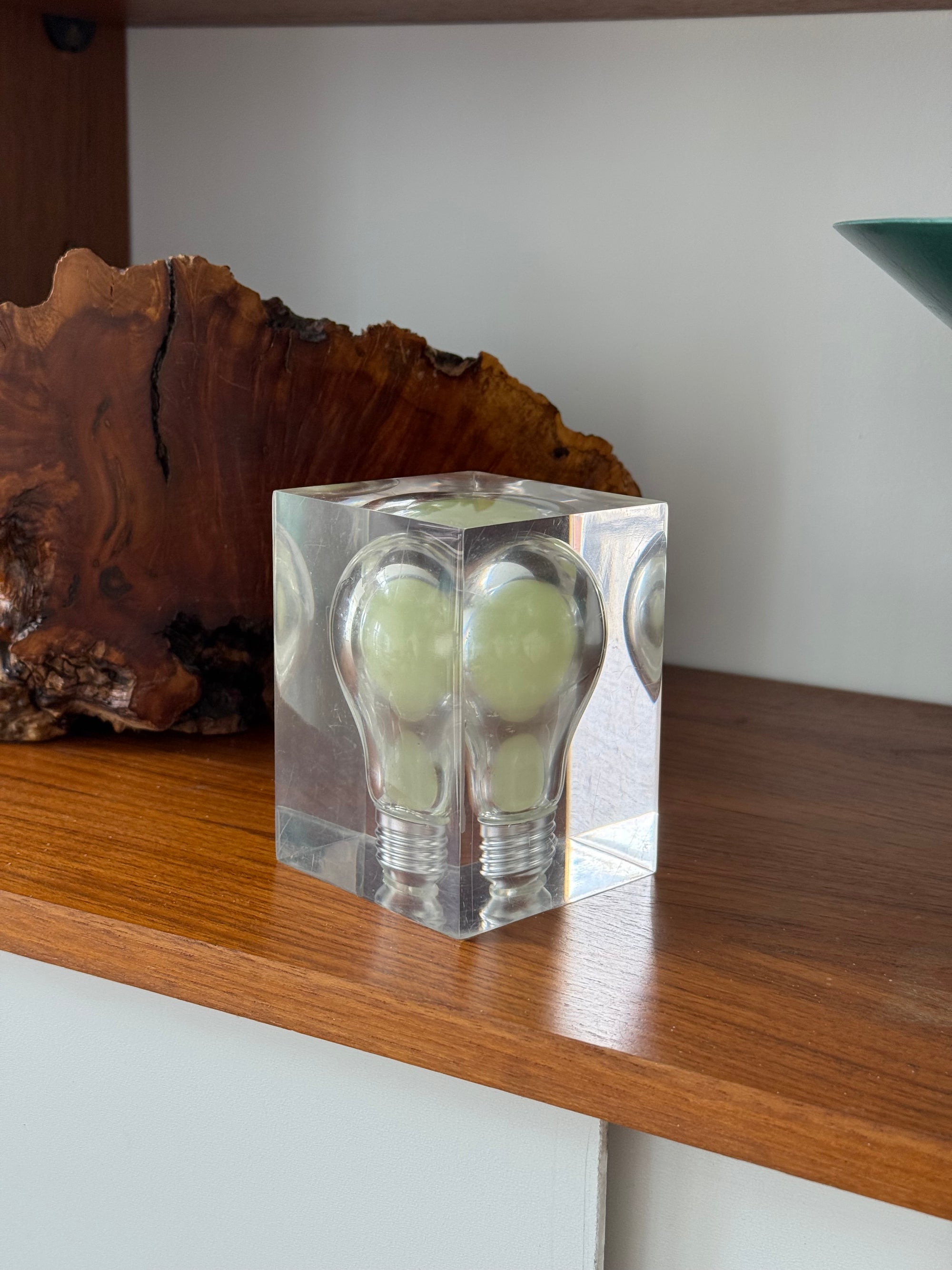 Lucite Encased Glow in the Dark Lightbulb by Pierre Giraudon