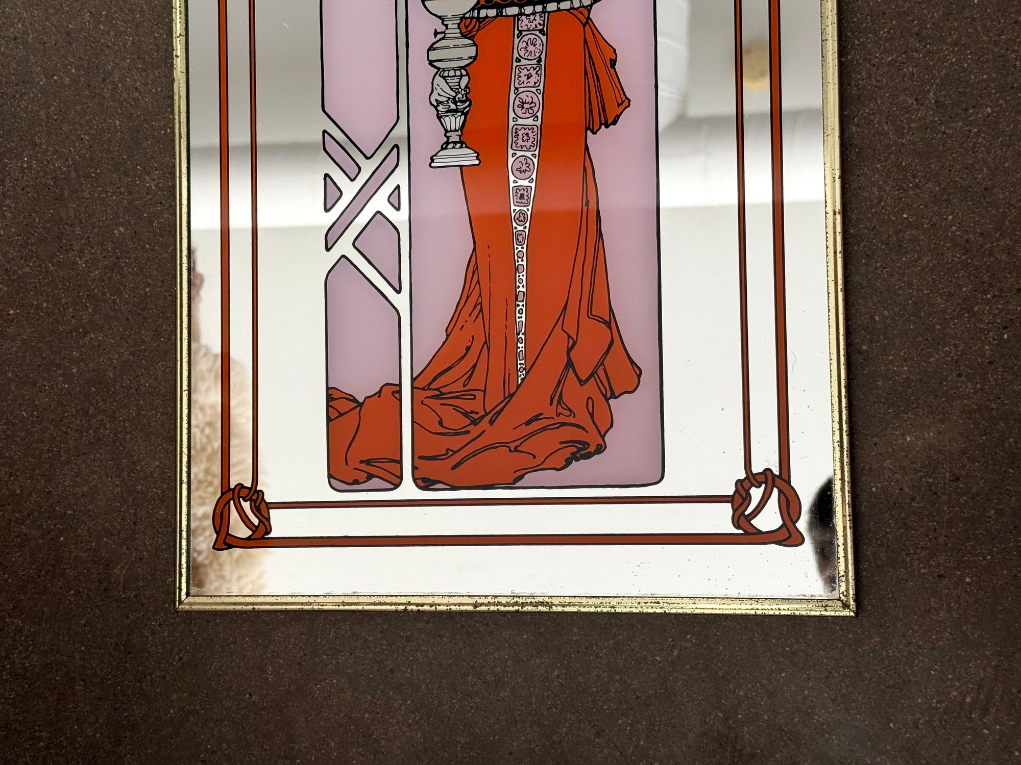 Alphonse Muchas Nouveau Inspired Mirror c.1970