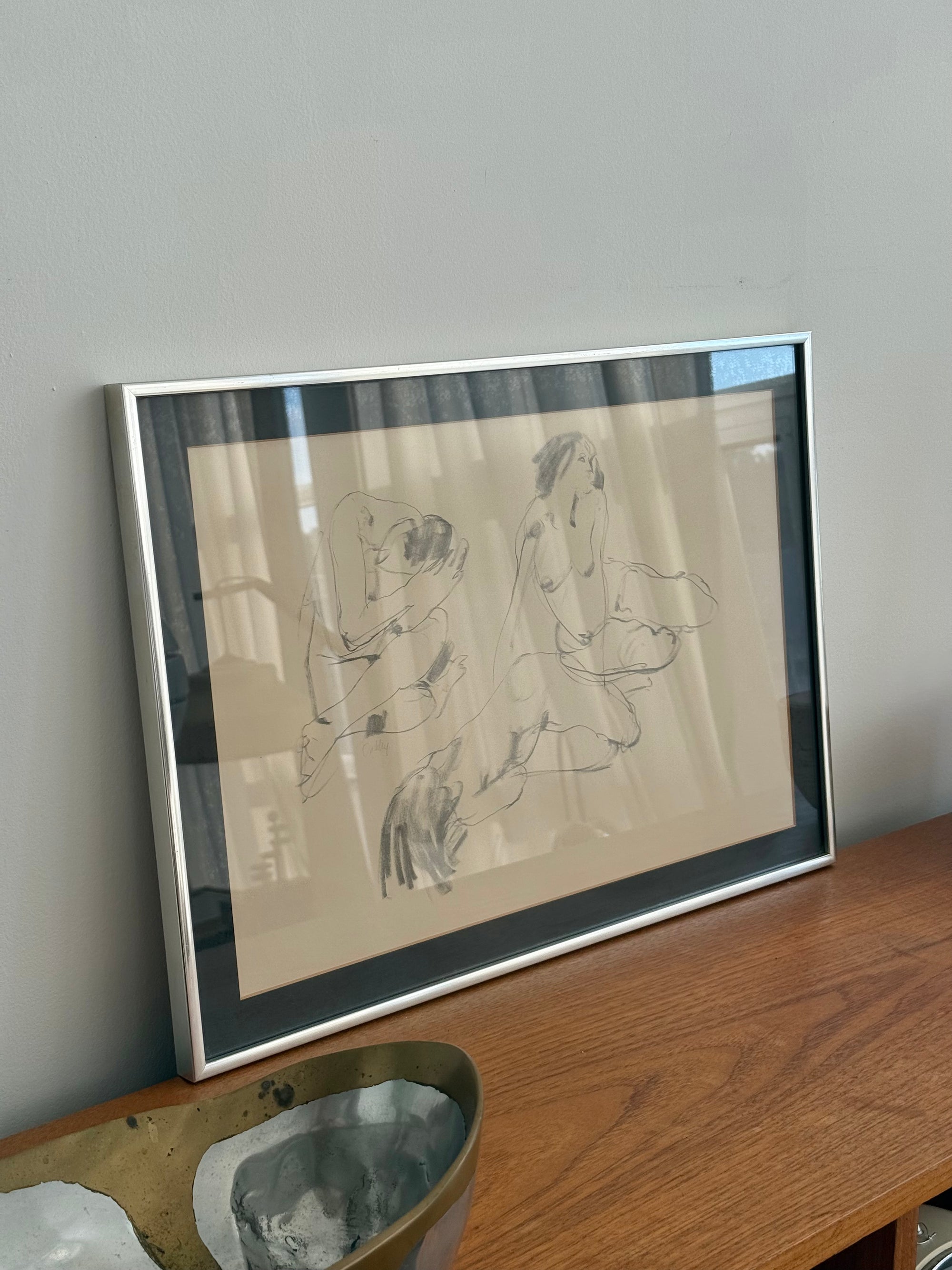 Figure Sketch Print by “Oakley” c.1970