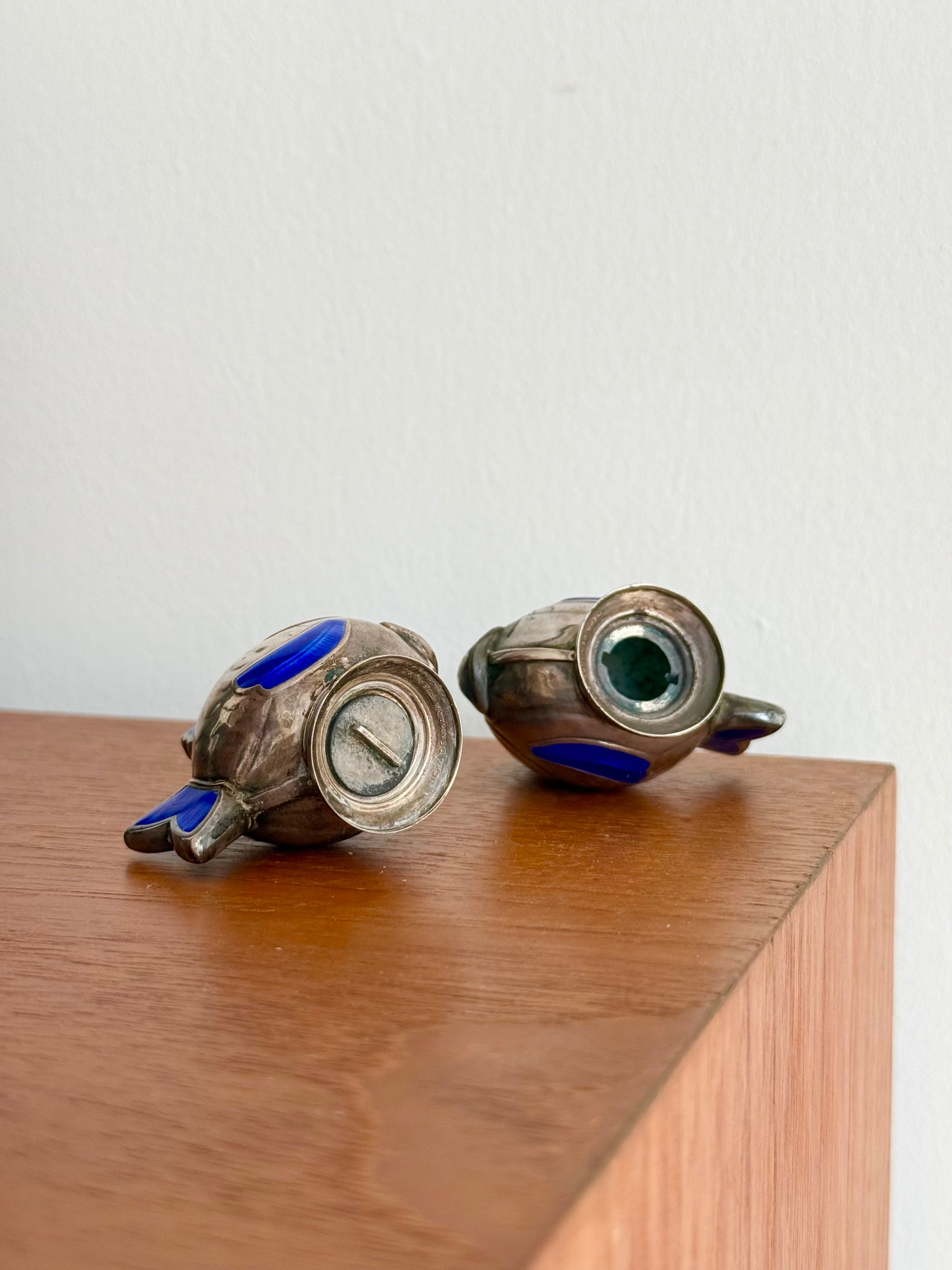 Sterling Silver Enamelled Fish Salt and Pepper Set by Meka Denmark c.1960