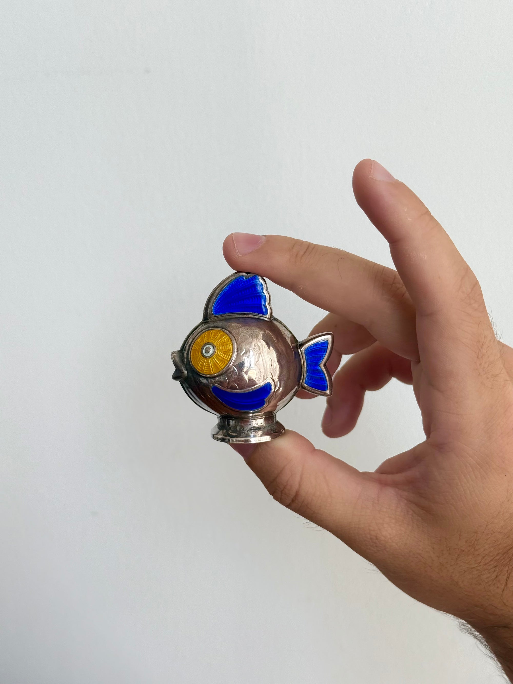 Sterling Silver Enamelled Fish Salt and Pepper Set by Meka Denmark c.1960