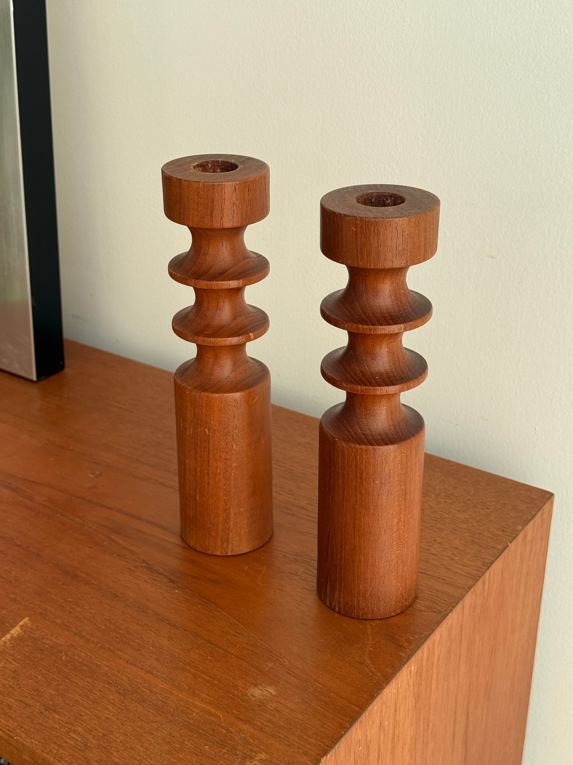 Teak Candlesticks Pair c.1960