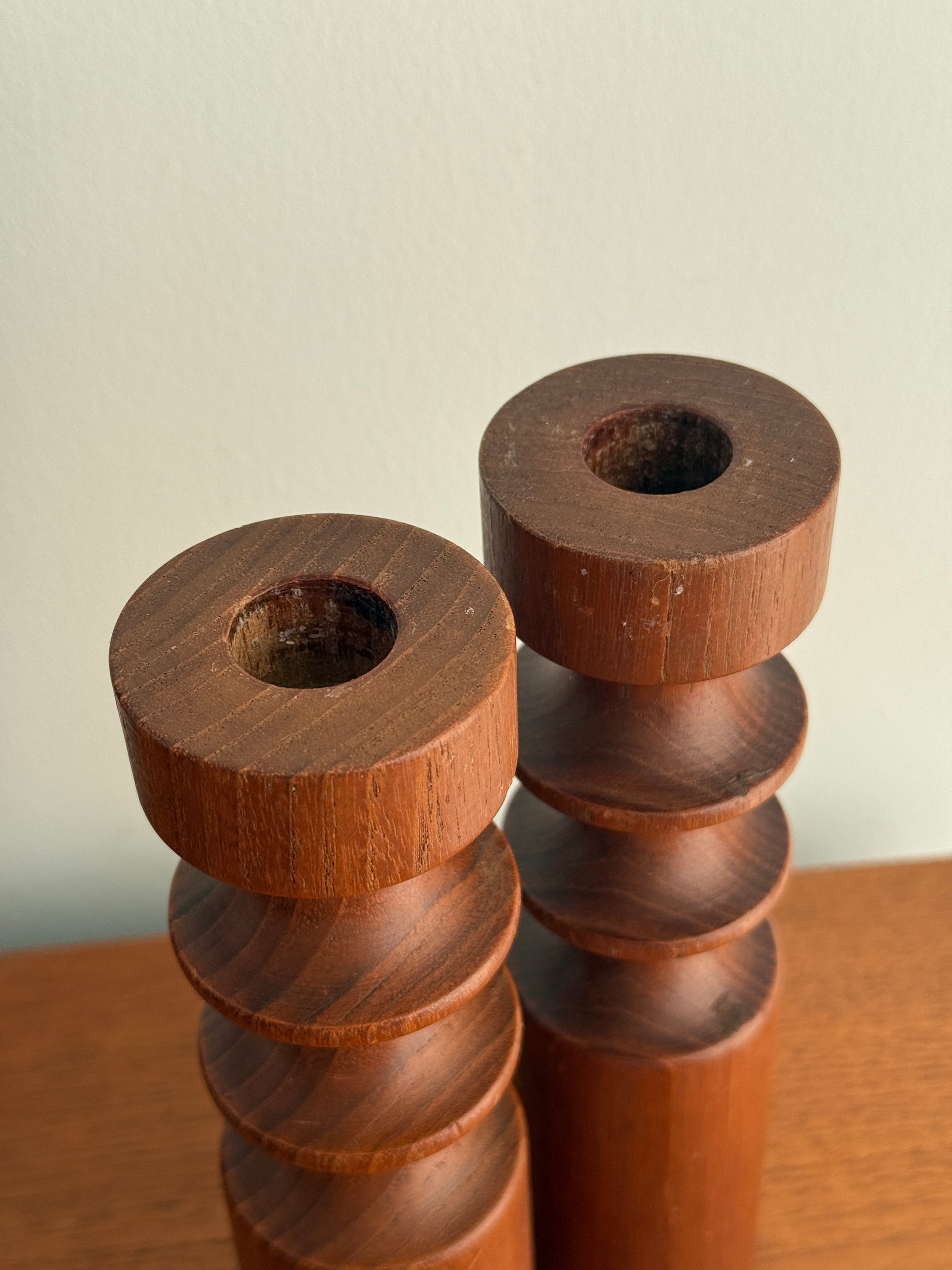 Teak Candlesticks Pair c.1960