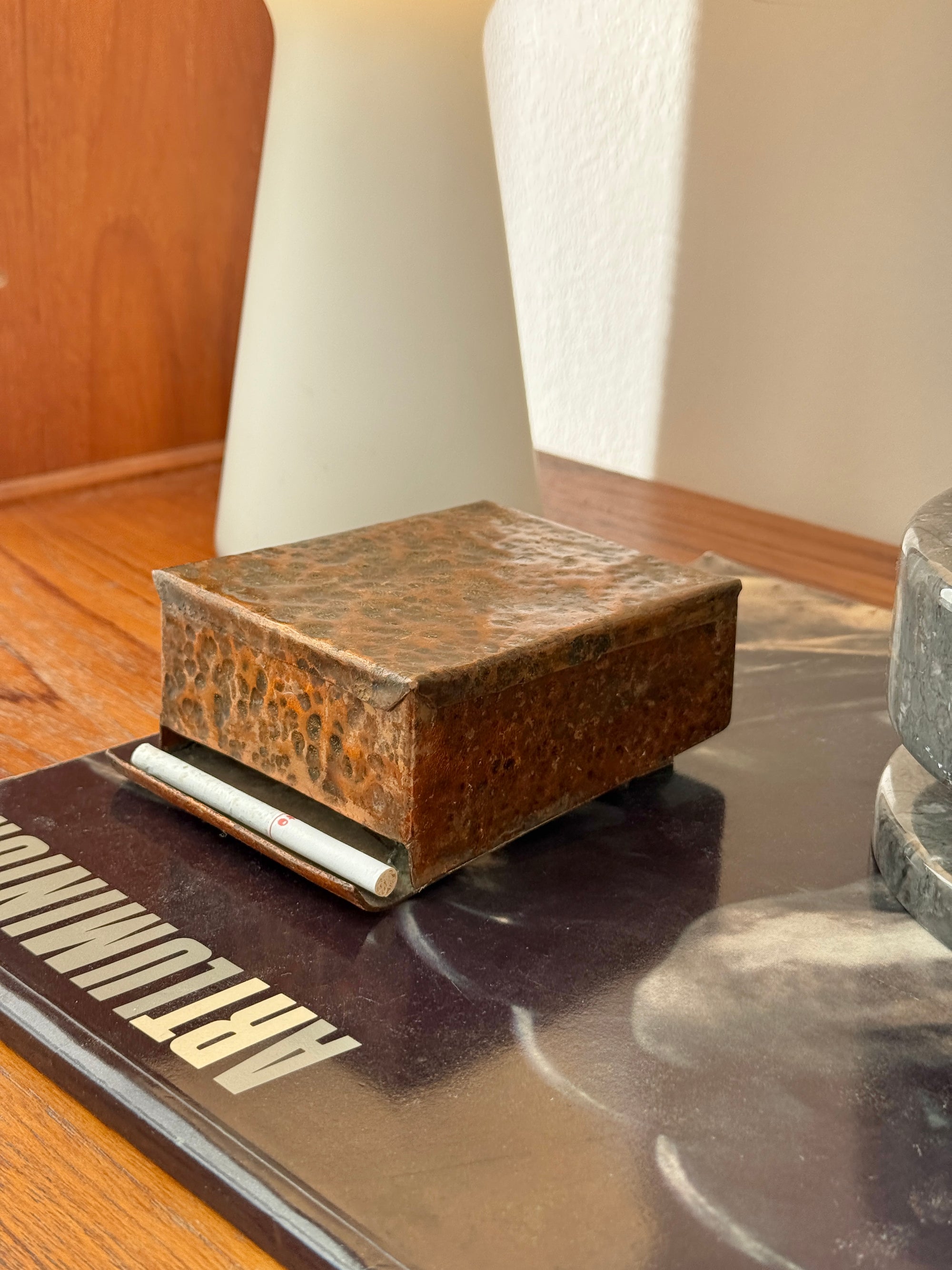 Arts and Crafts Hammered Copper Cigarette Dispenser c.1910