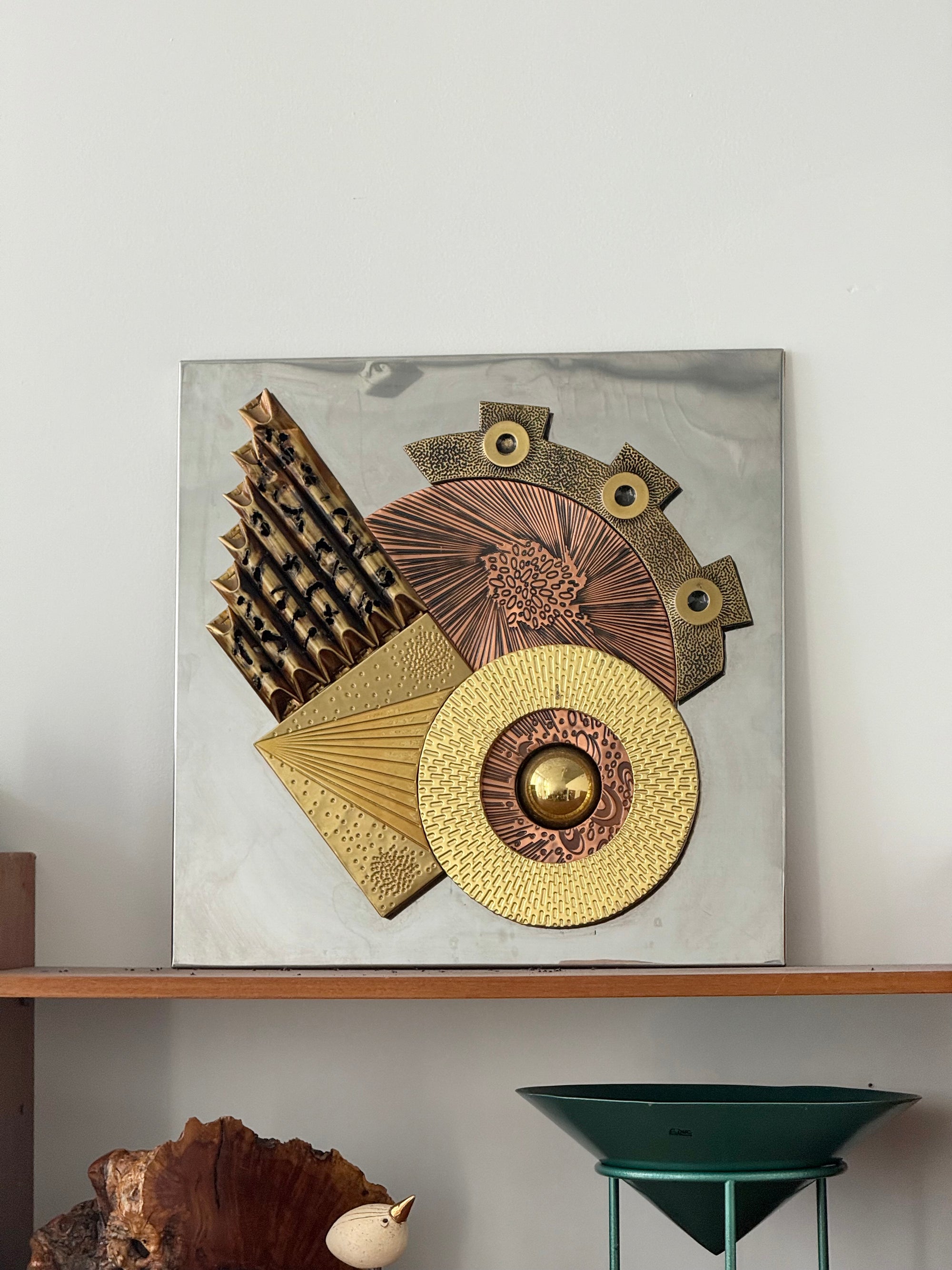 Mixed Metal Brutalist Wall Sculpture by Stephen Chun