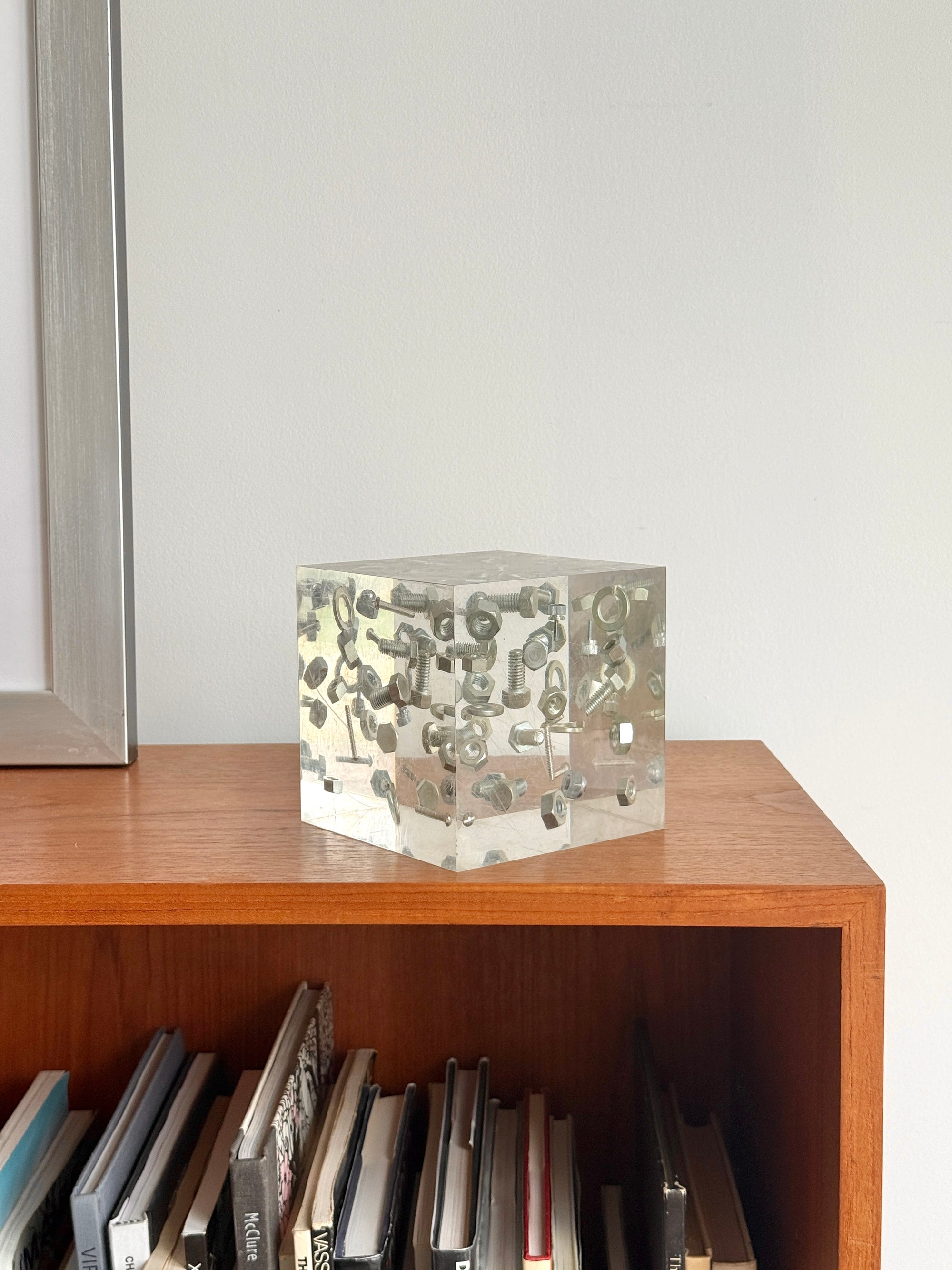 Lucite Encased Hardware Cube c.1970