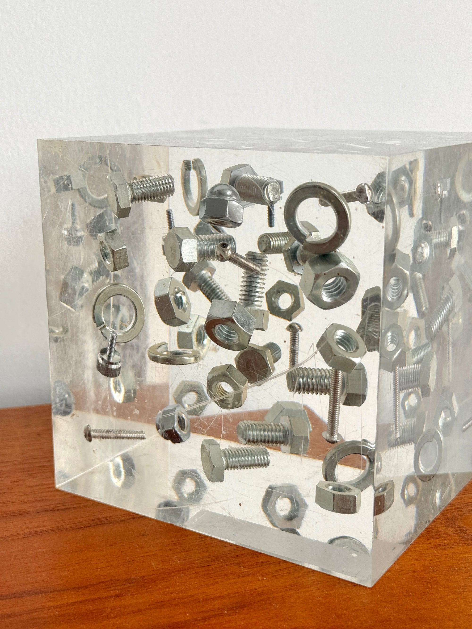 Lucite Encased Hardware Cube c.1970