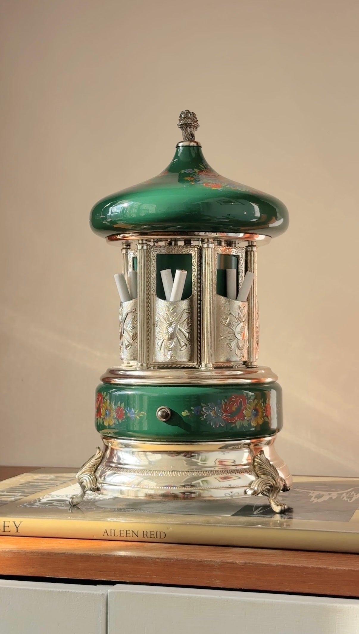 Carousel Lipstick Cigarette Dispenser Music Box by Reuge c.1960