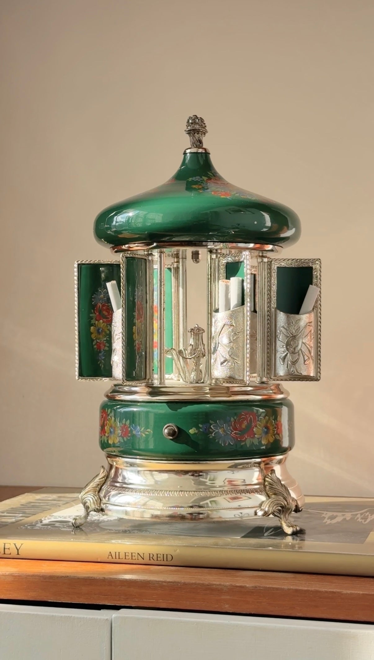 Carousel Lipstick Cigarette Dispenser Music Box by Reuge c.1960