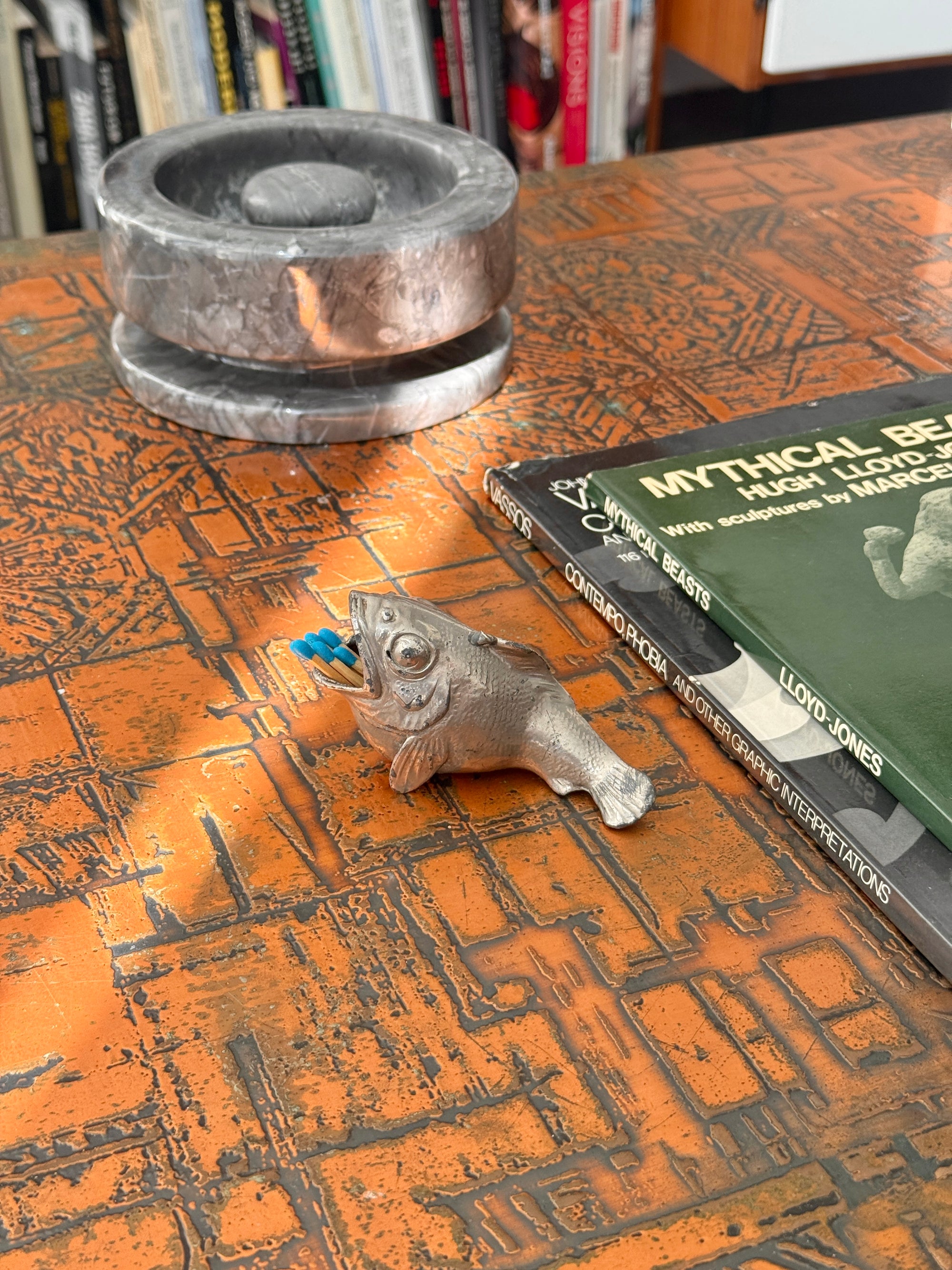 Cast Metal Vesta Ashtray Fish c.1950