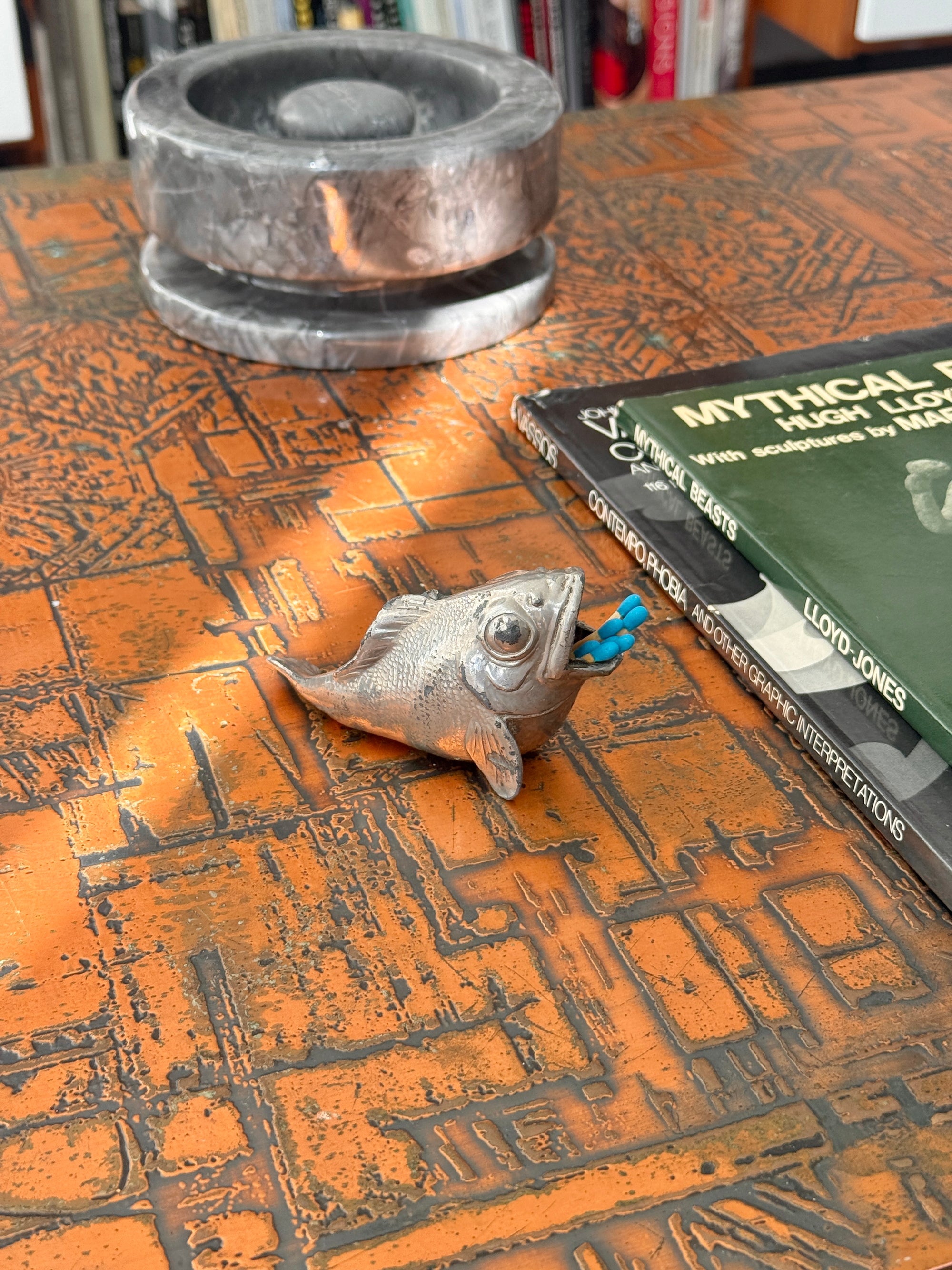 Cast Metal Vesta Ashtray Fish c.1950