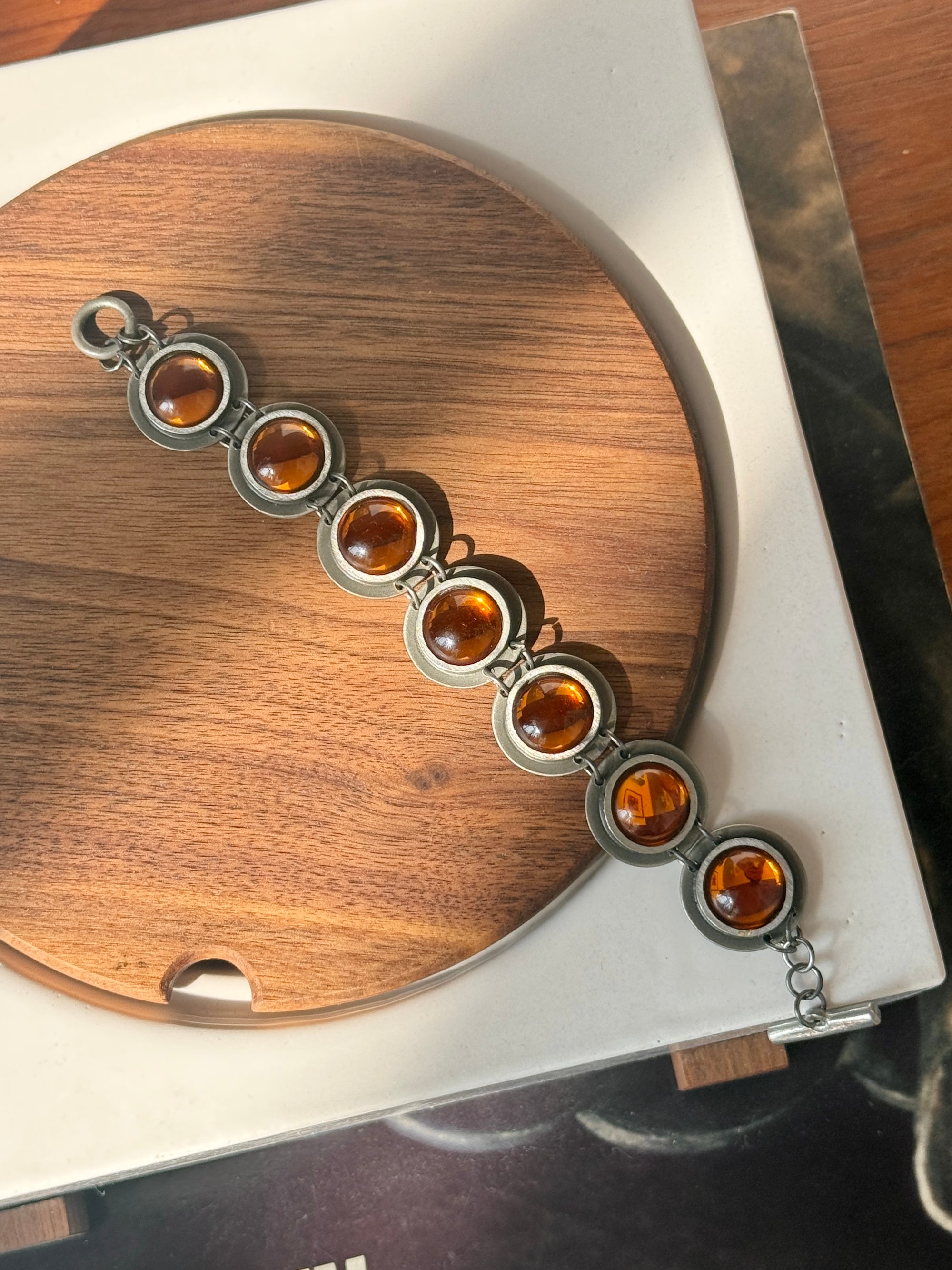Tin and Glass Cabochon Bracelet by Bent Larson Denmark c.1960