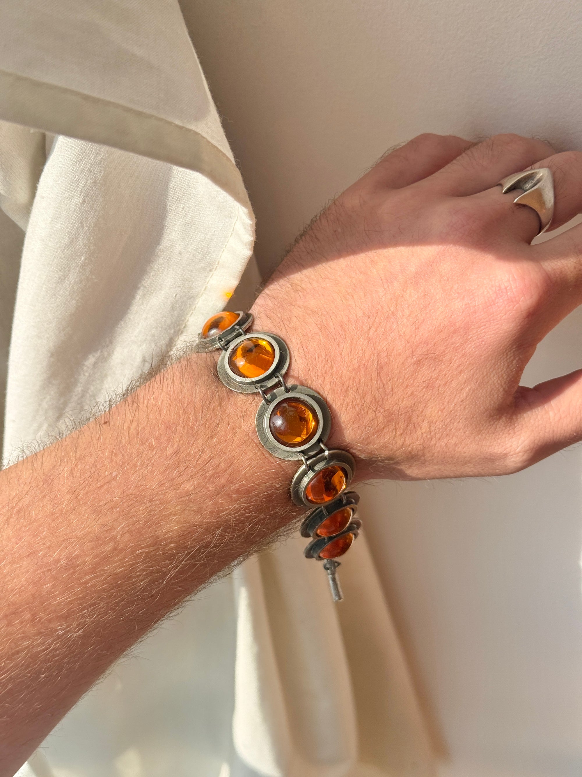 Tin and Glass Cabochon Bracelet by Bent Larson Denmark c.1960