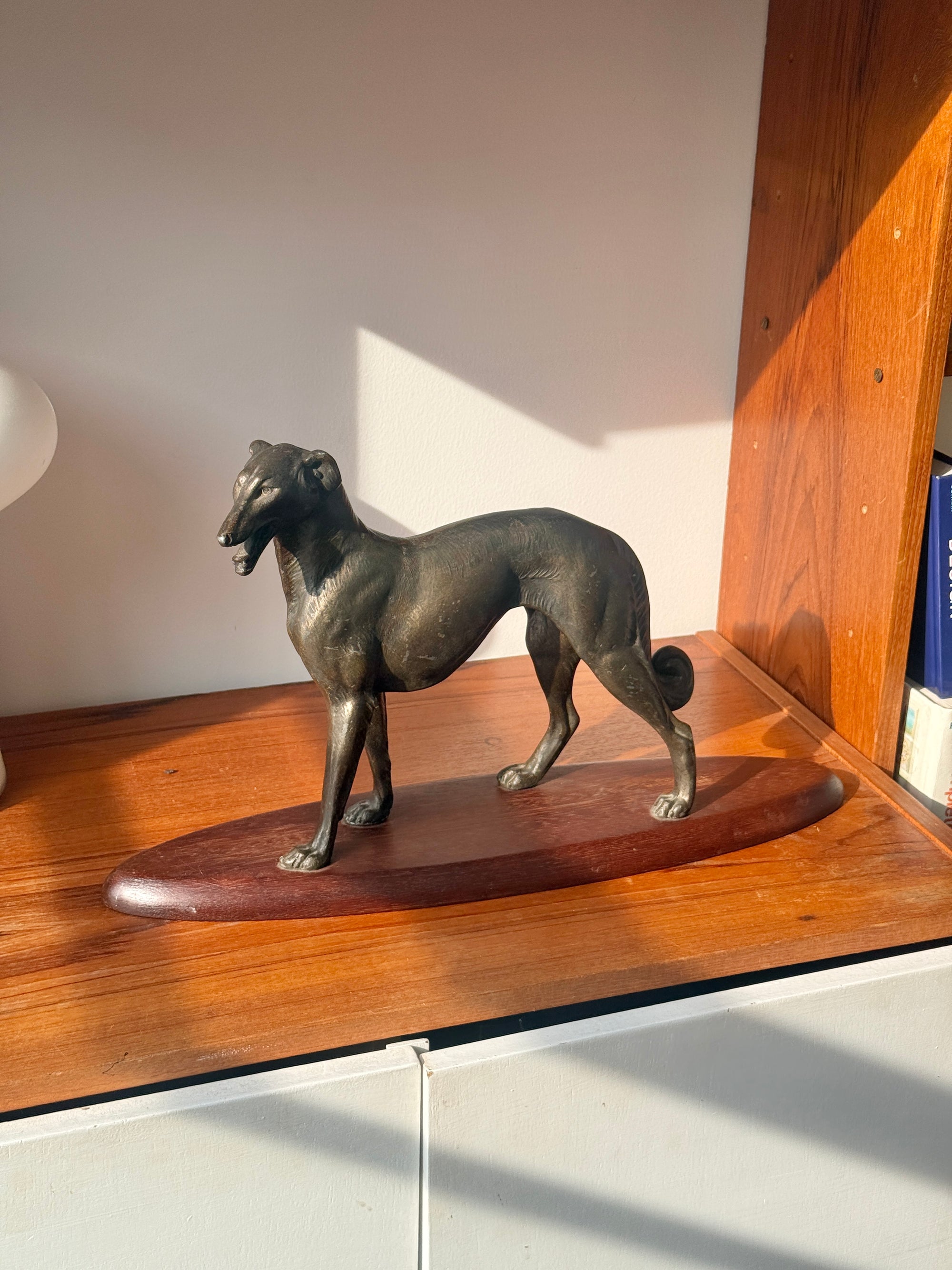 Large Bronze Borzoi Sculpture on Rosewood Base c.1940