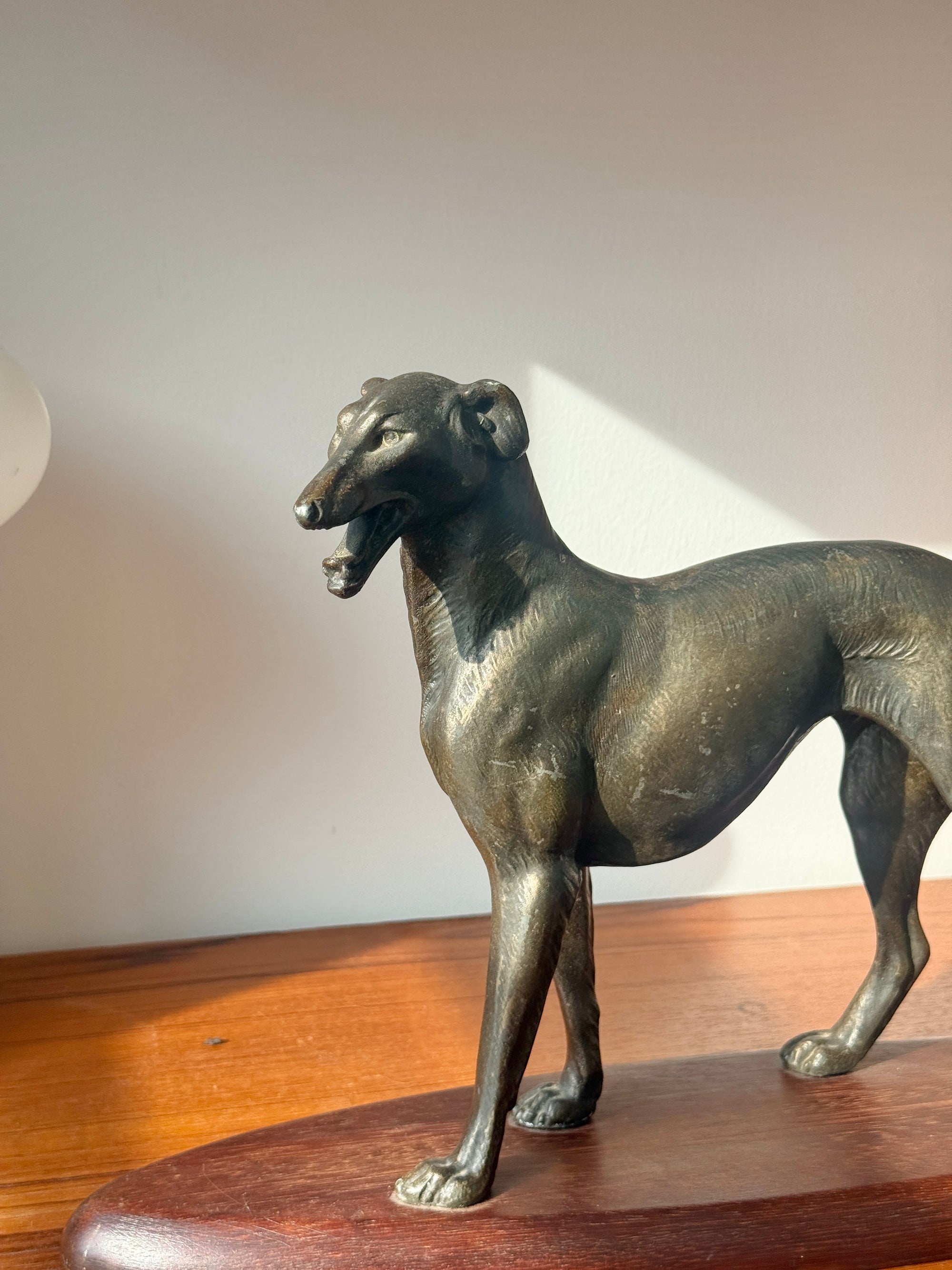 Large Bronze Borzoi Sculpture on Rosewood Base c.1940