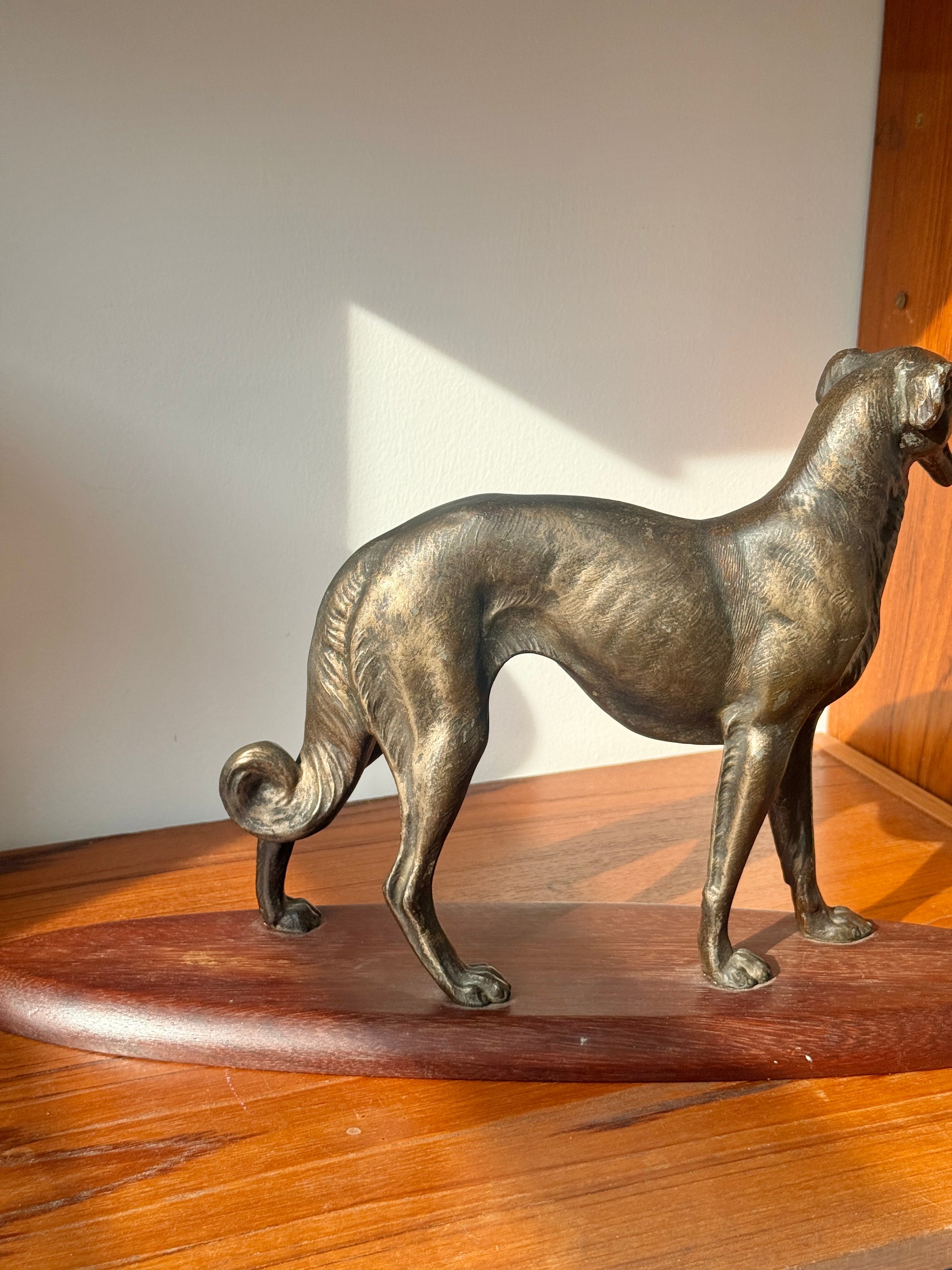 Large Bronze Borzoi Sculpture on Rosewood Base c.1940