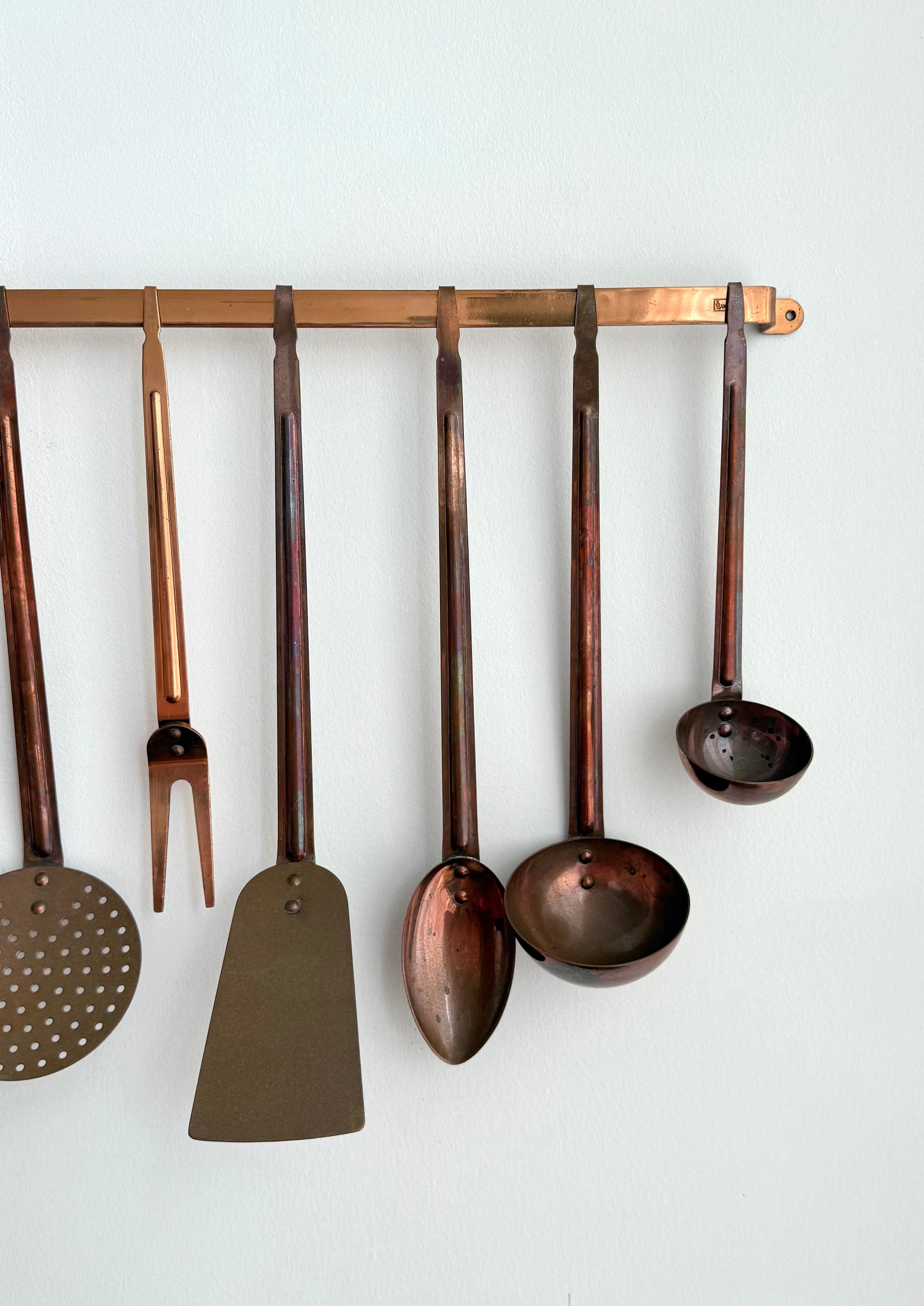 Copper Kitchen Utensil Rack 7 Pieces c.1970