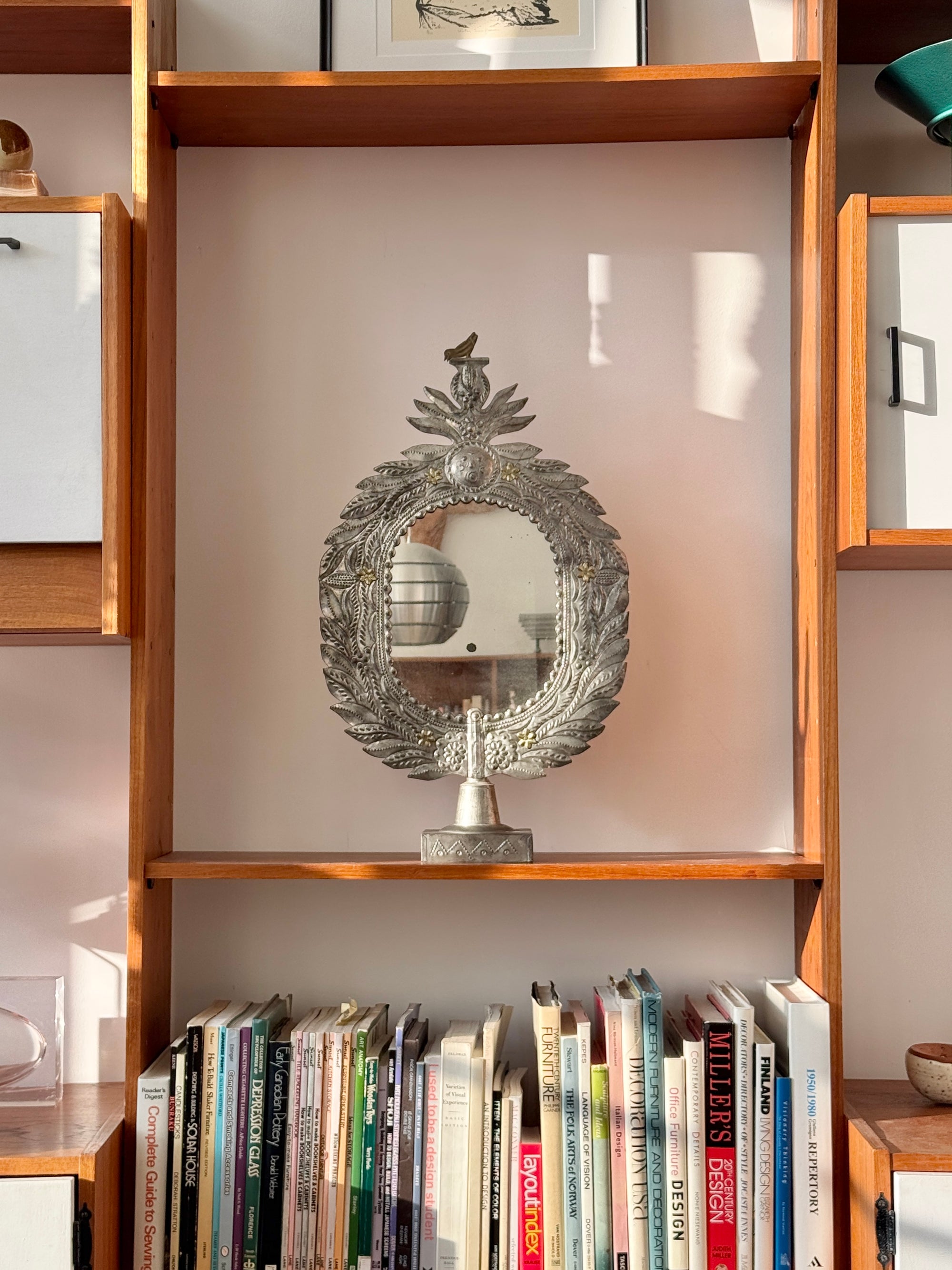 Punched Tin Pedestal Mirror made in Mexico c.1970