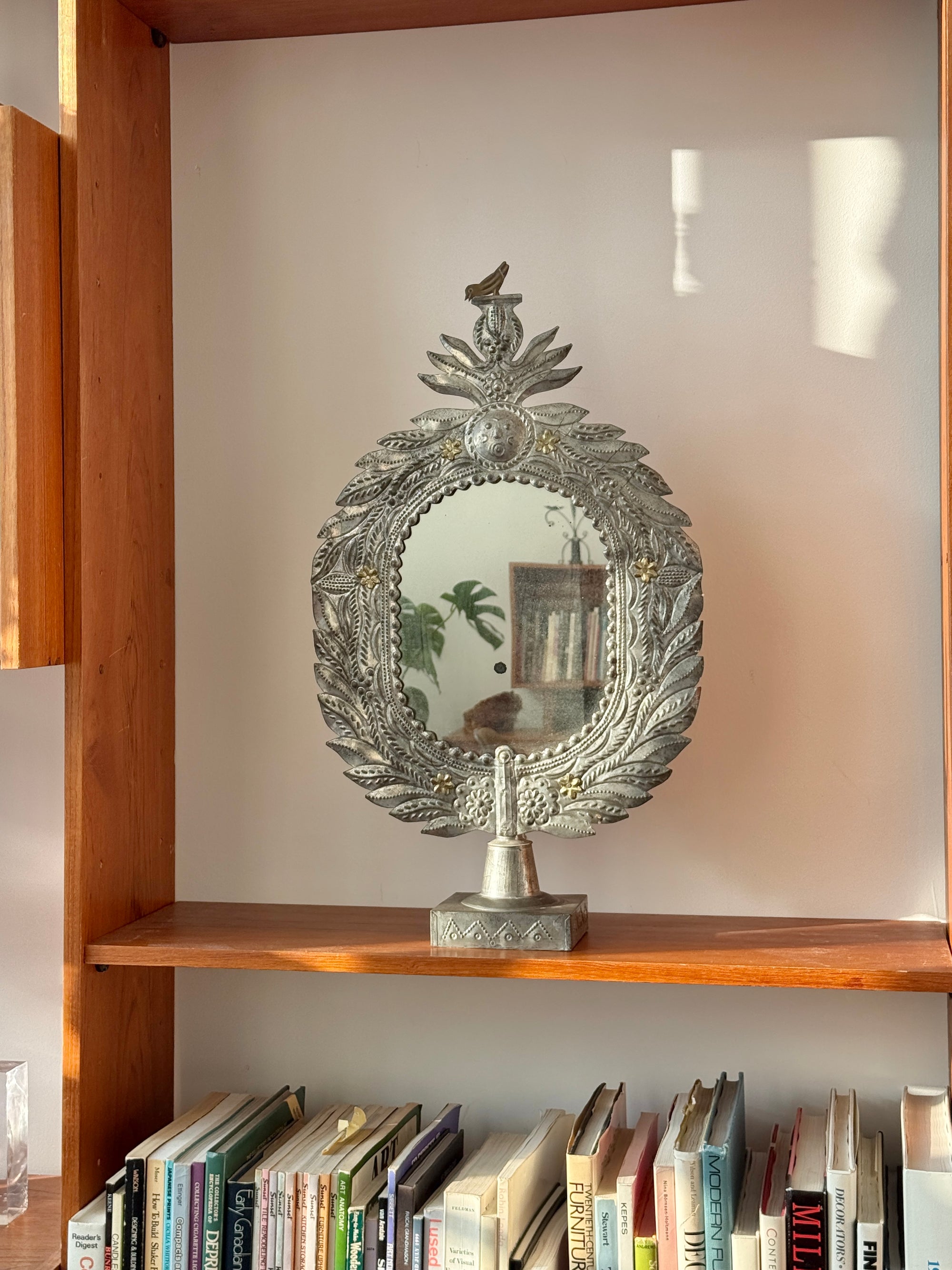 Punched Tin Pedestal Mirror made in Mexico c.1970