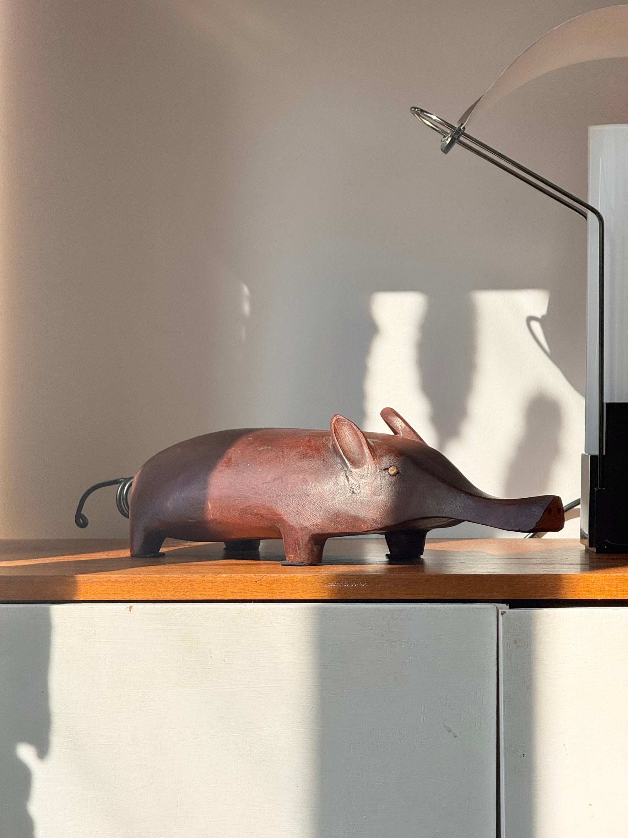 Folk Art Wooden Pig by Charles Marcak c.1970
