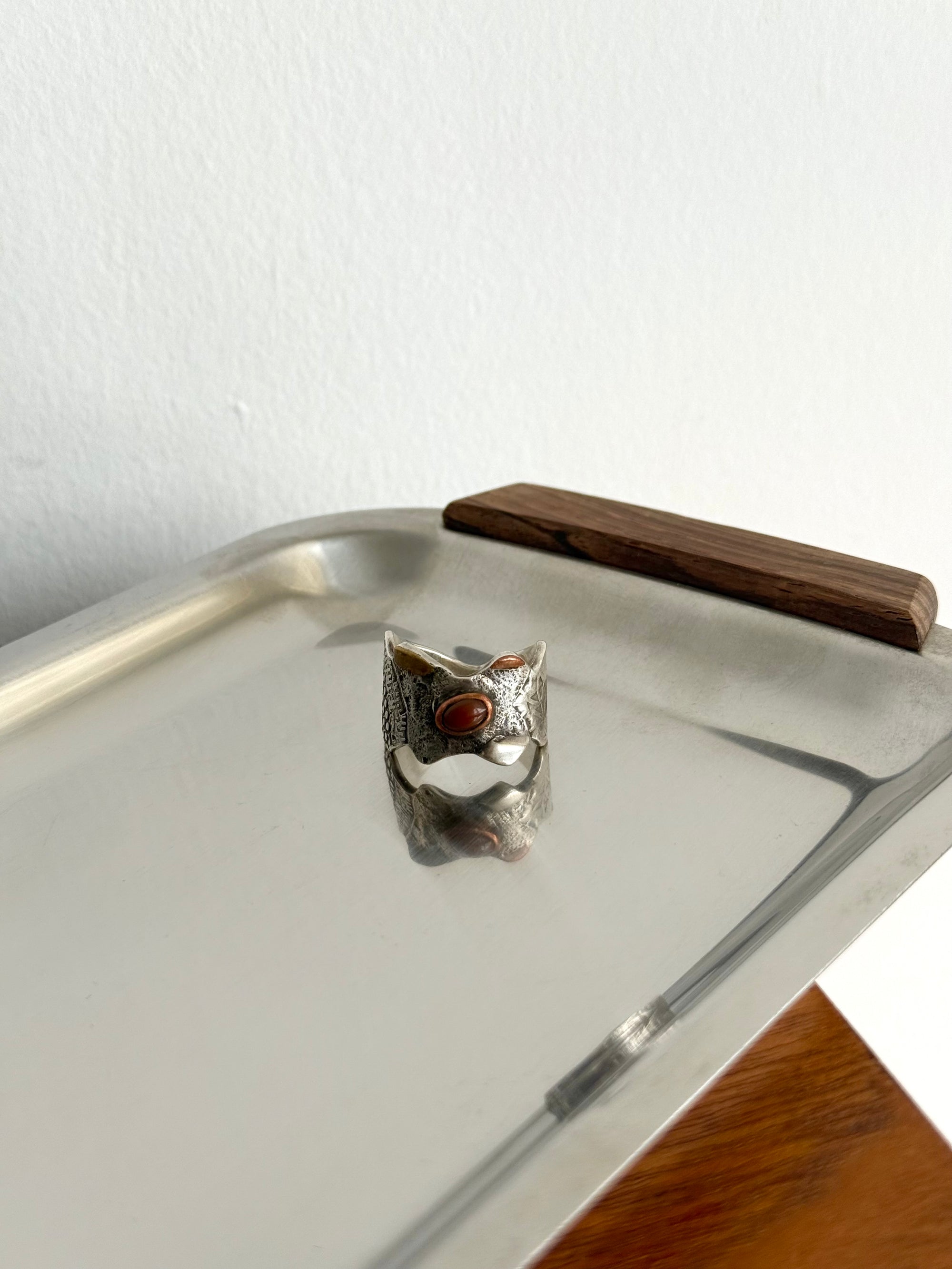 Mixed metal artisan crafted abstract ring signed c.1960