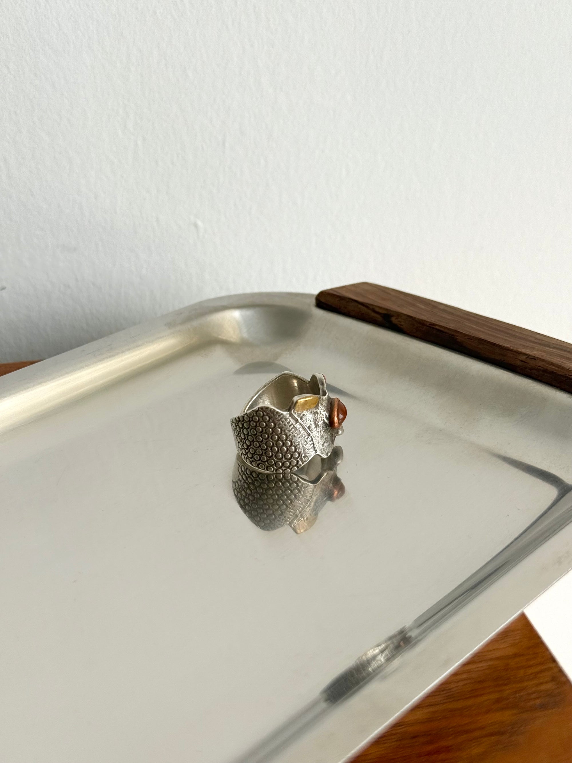 Mixed metal artisan crafted abstract ring signed c.1960