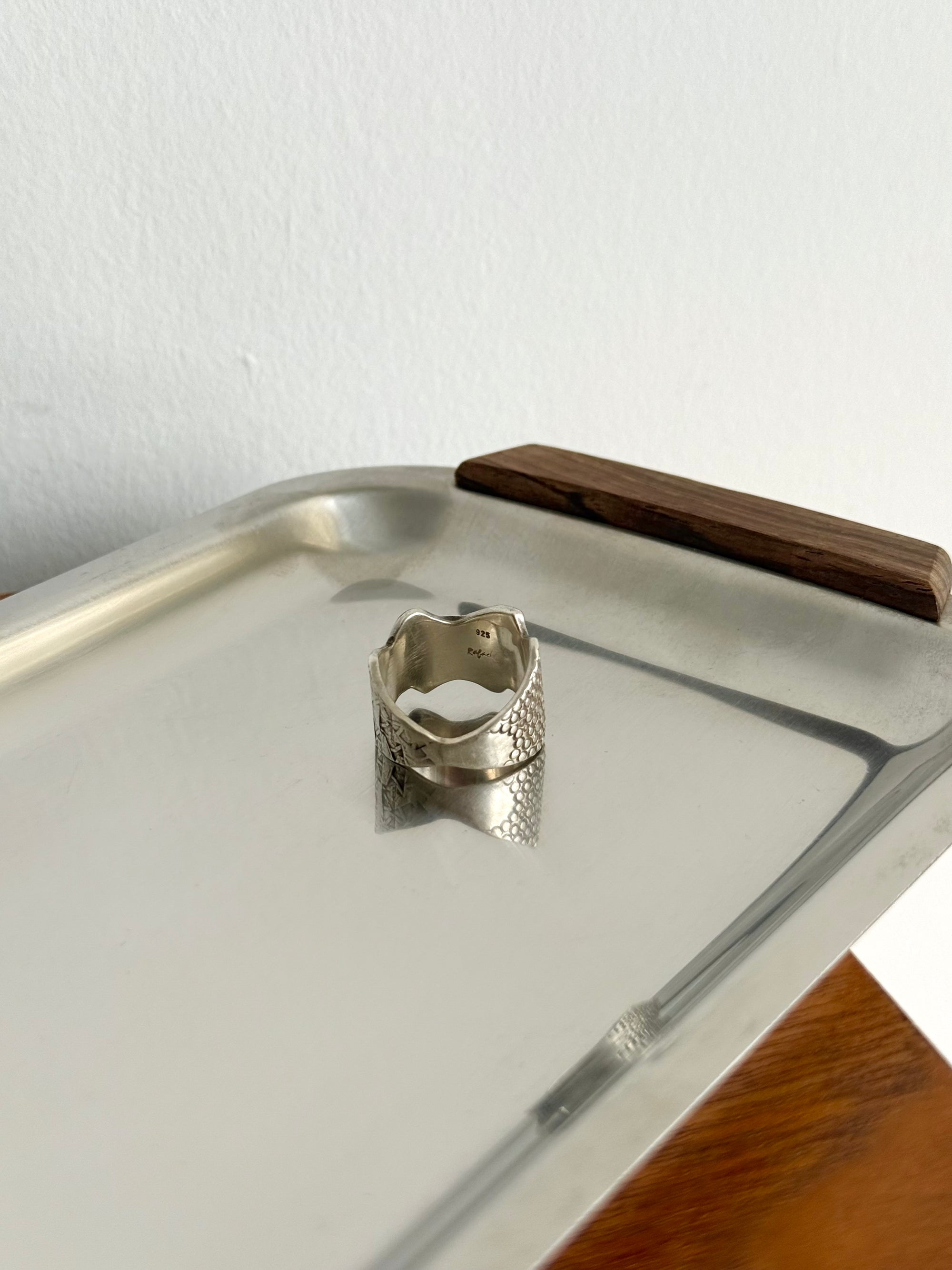 Mixed metal artisan crafted abstract ring signed c.1960