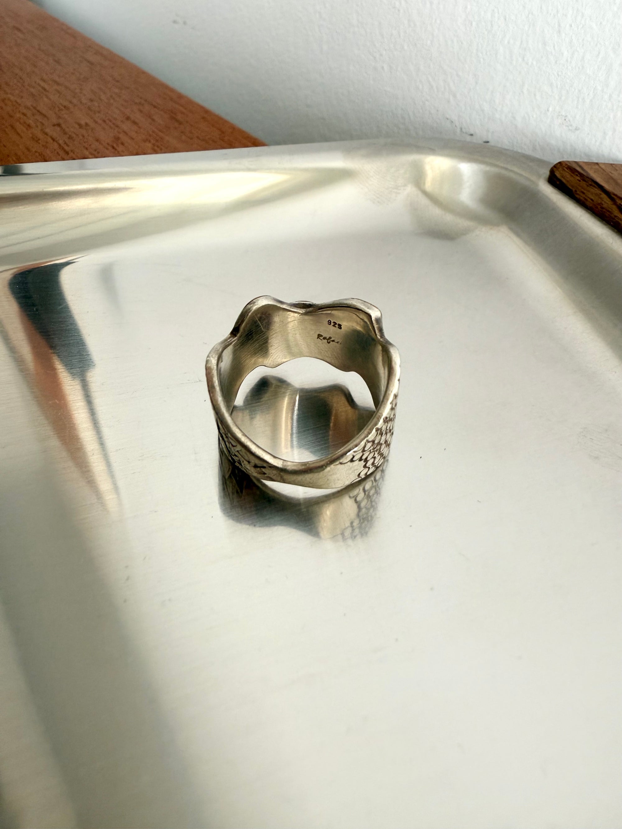Mixed metal artisan crafted abstract ring signed c.1960