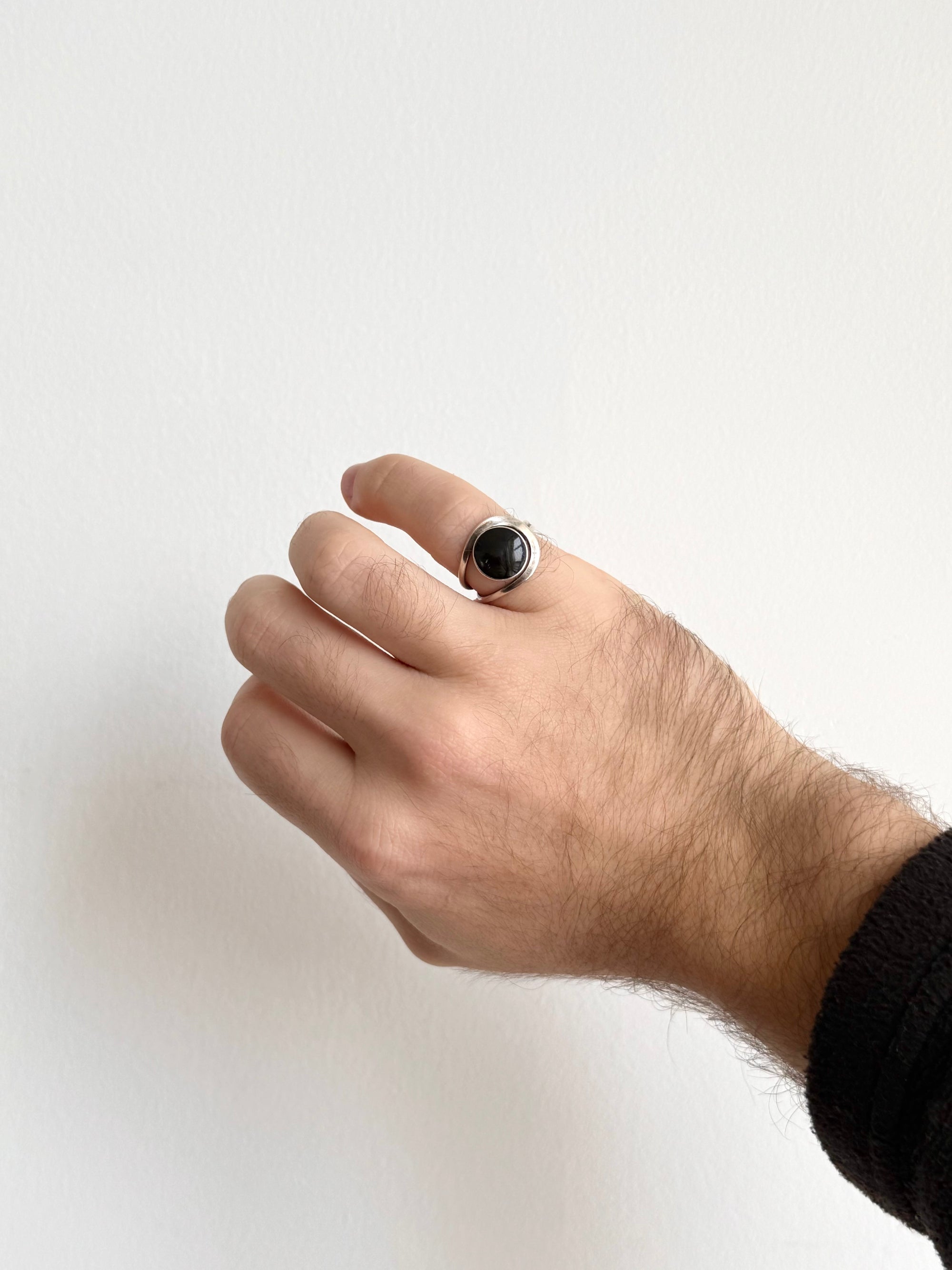 Modernist Onyx and Sterling silver ring c.1960