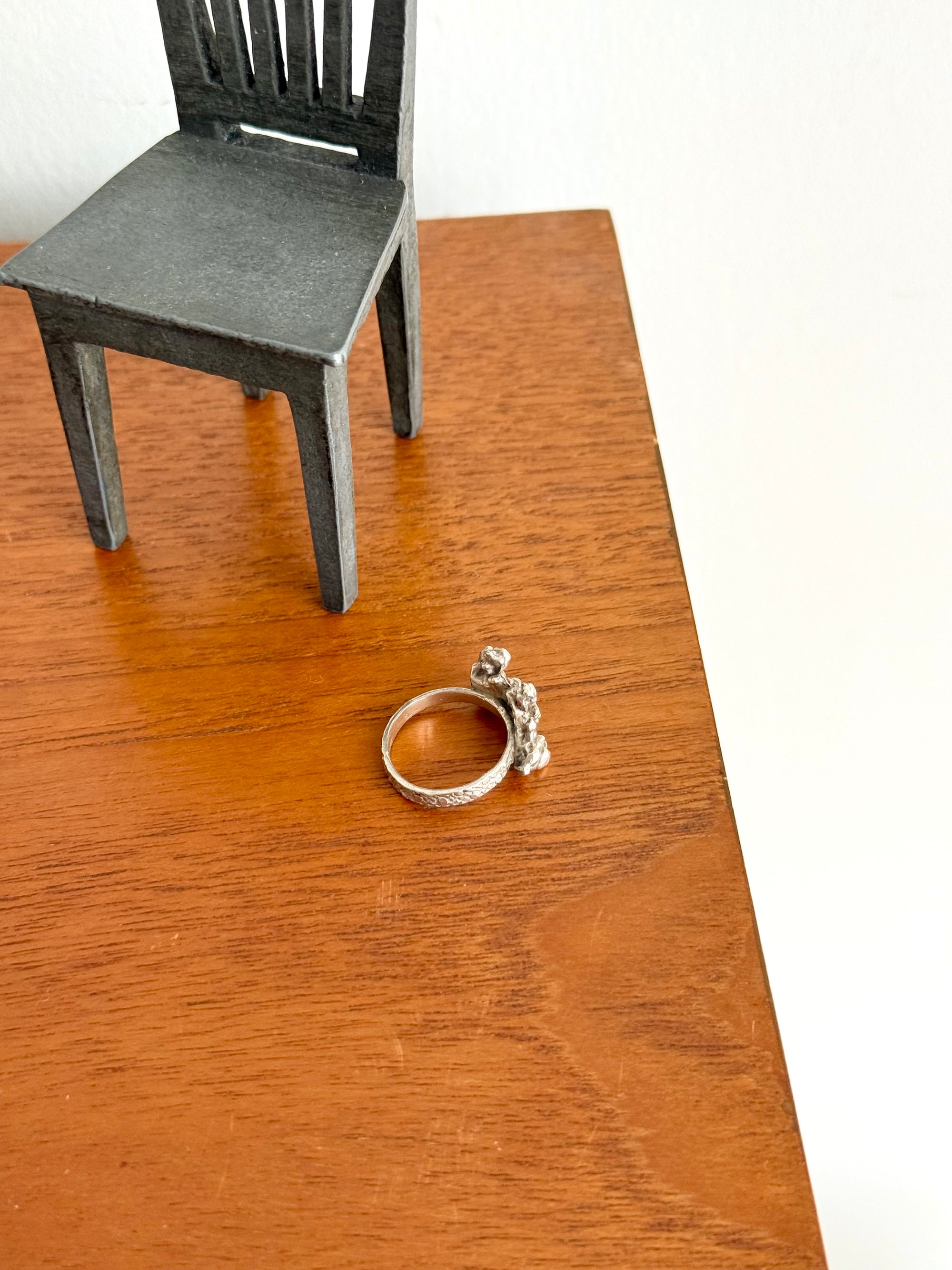 Brutalist cast Sterling silver ring c.1960