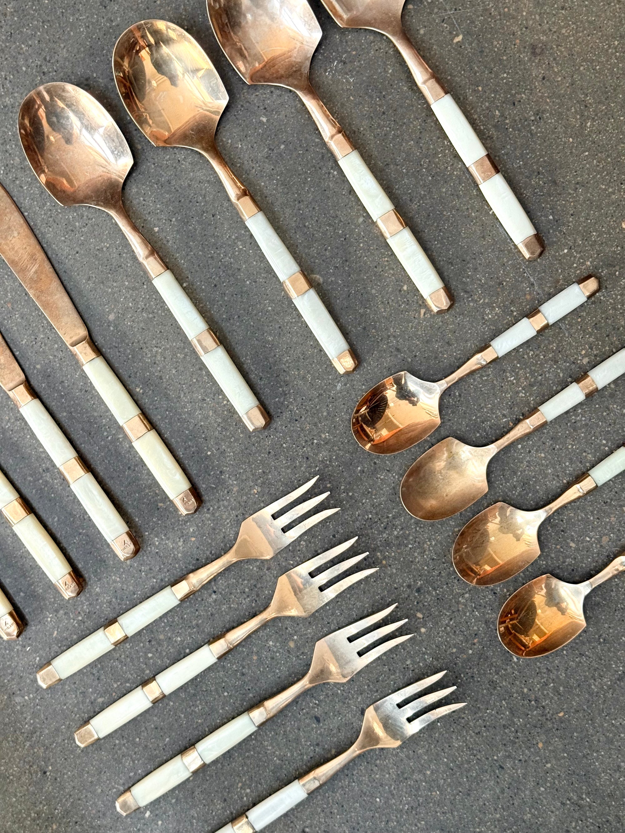 Solid Brass and Mother of Pearl Flatware Set made in Thailand c.1965