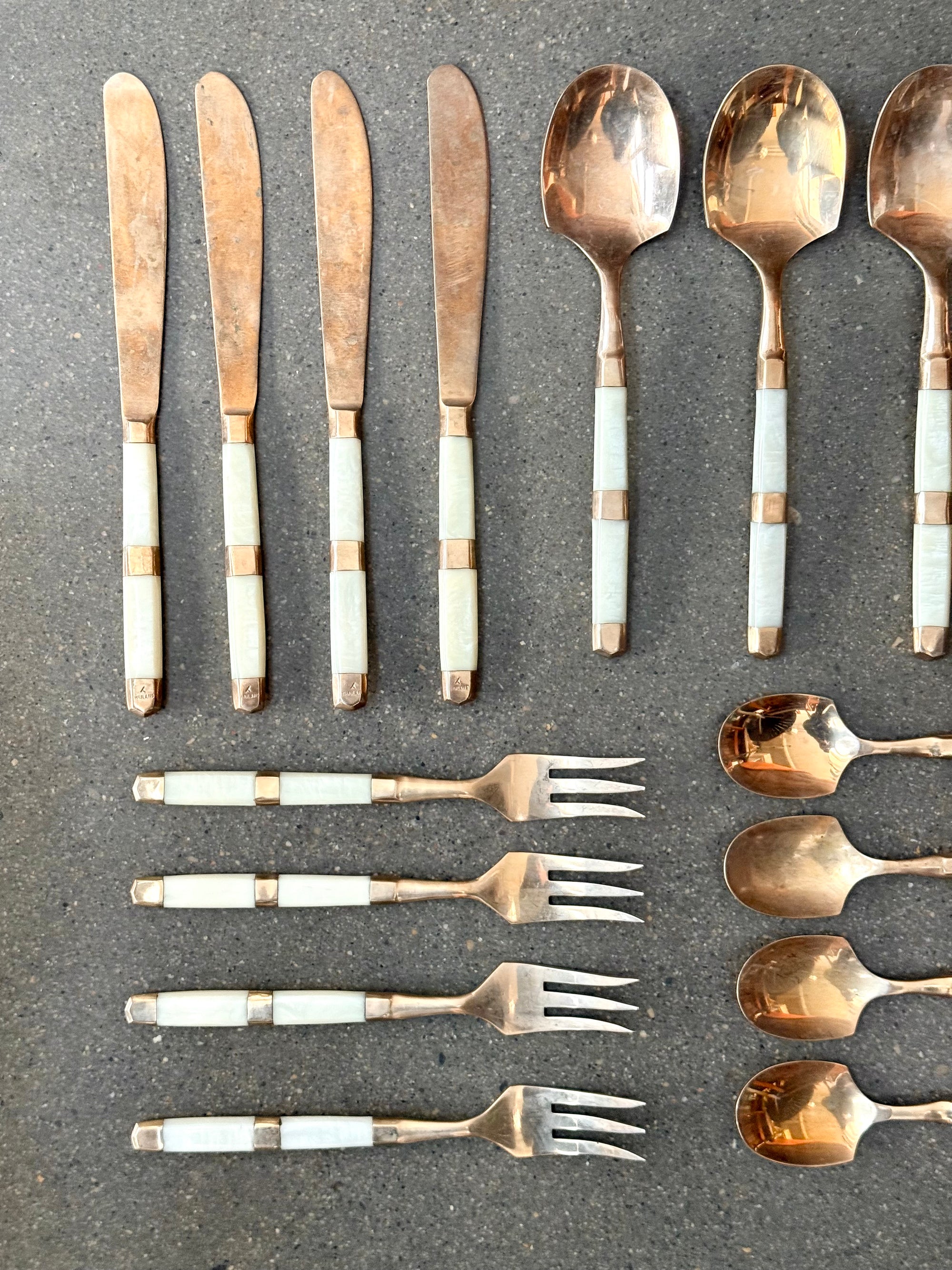 Solid Brass and Mother of Pearl Flatware Set made in Thailand c.1965