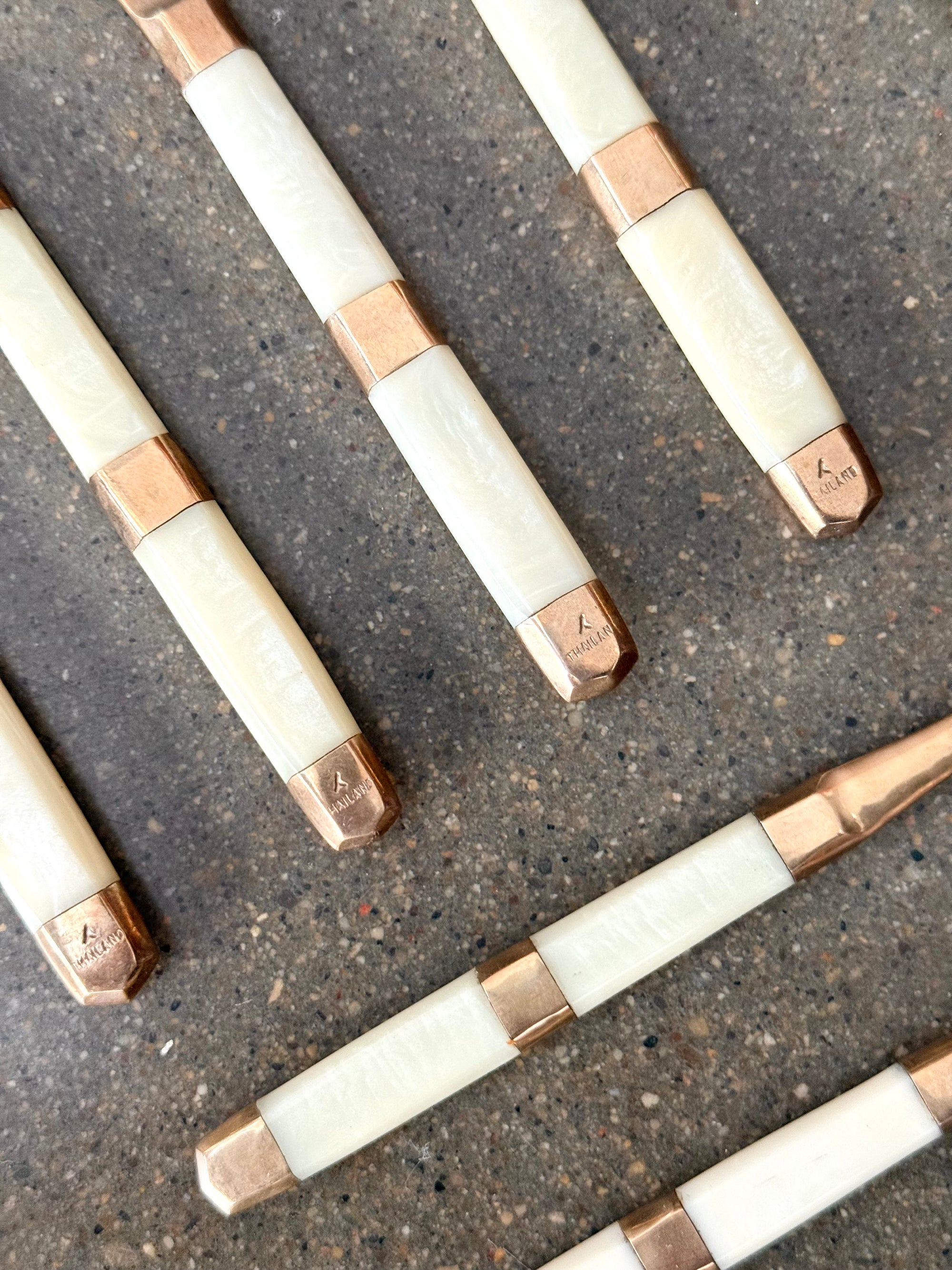 Solid Brass and Mother of Pearl Flatware Set made in Thailand c.1965