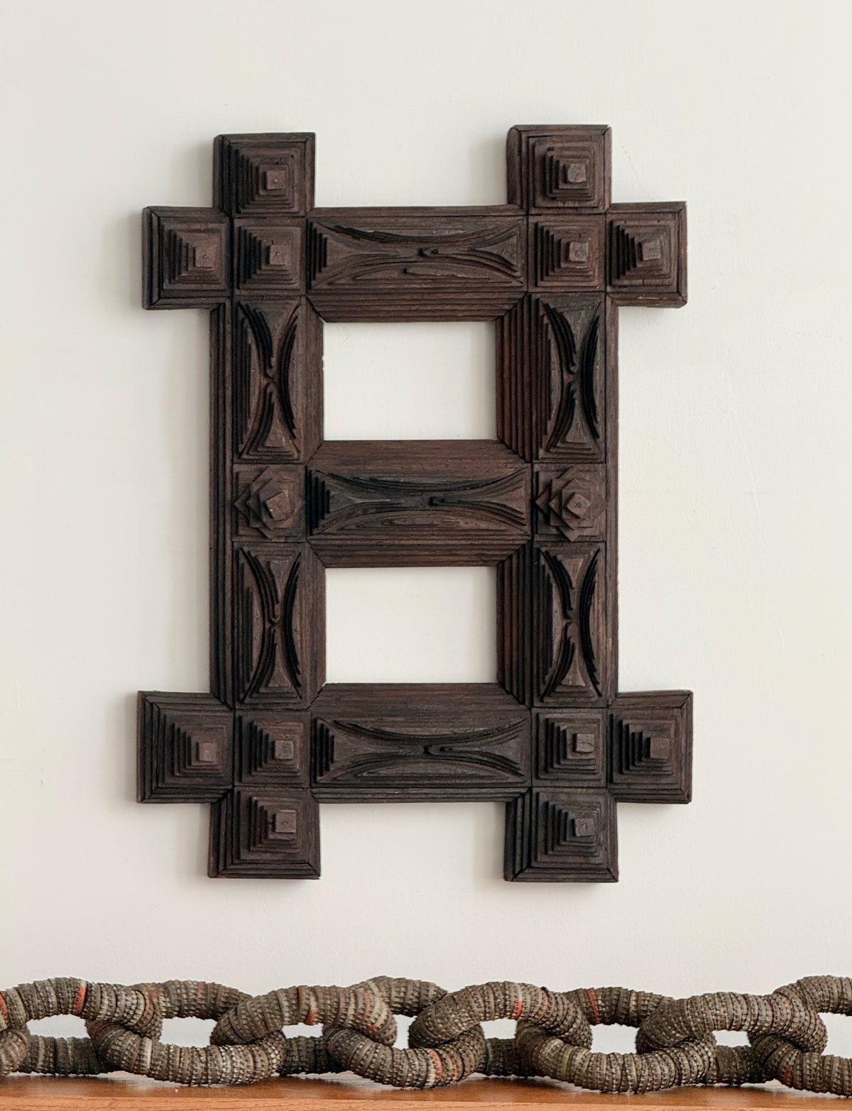 Tramp Art Cigar Box Double Frame c.1900