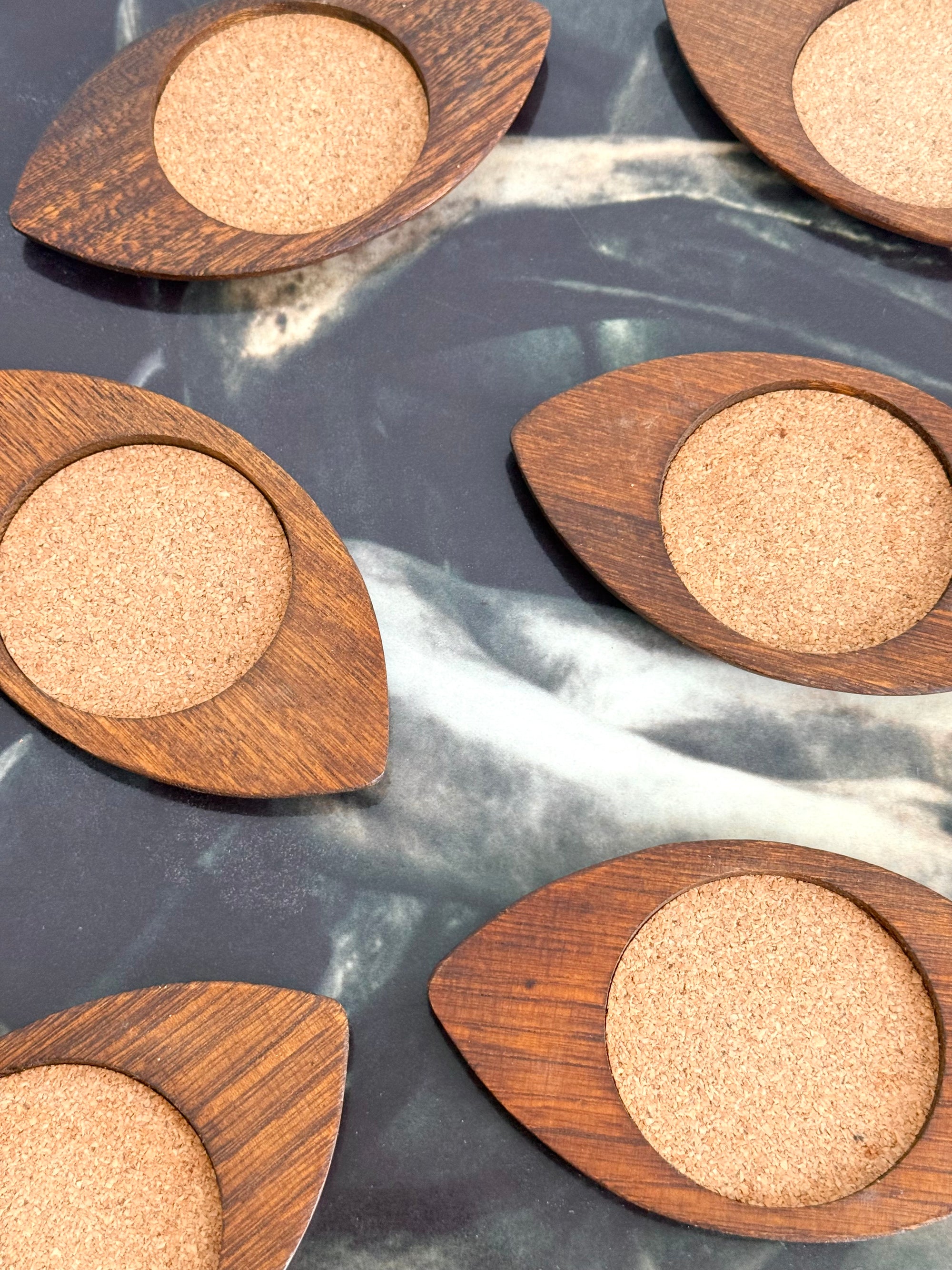 Teak Eye Shaped Coaster Set of 8 c.1960