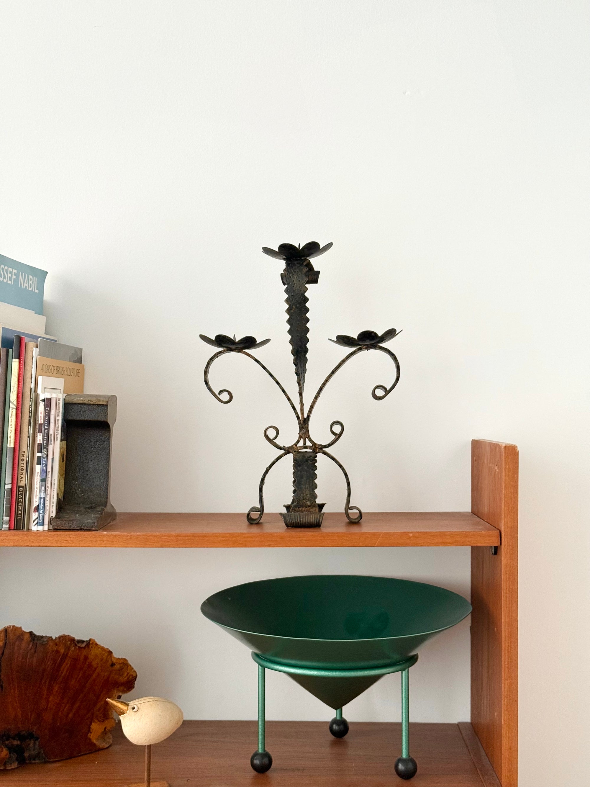 Wrought Iron Floral Candlestick Holder c.1950