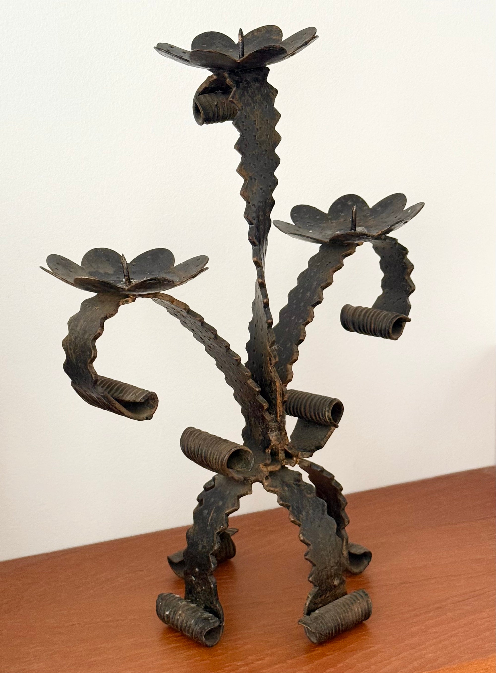 Wrought Iron Floral Candlestick Holder c.1950
