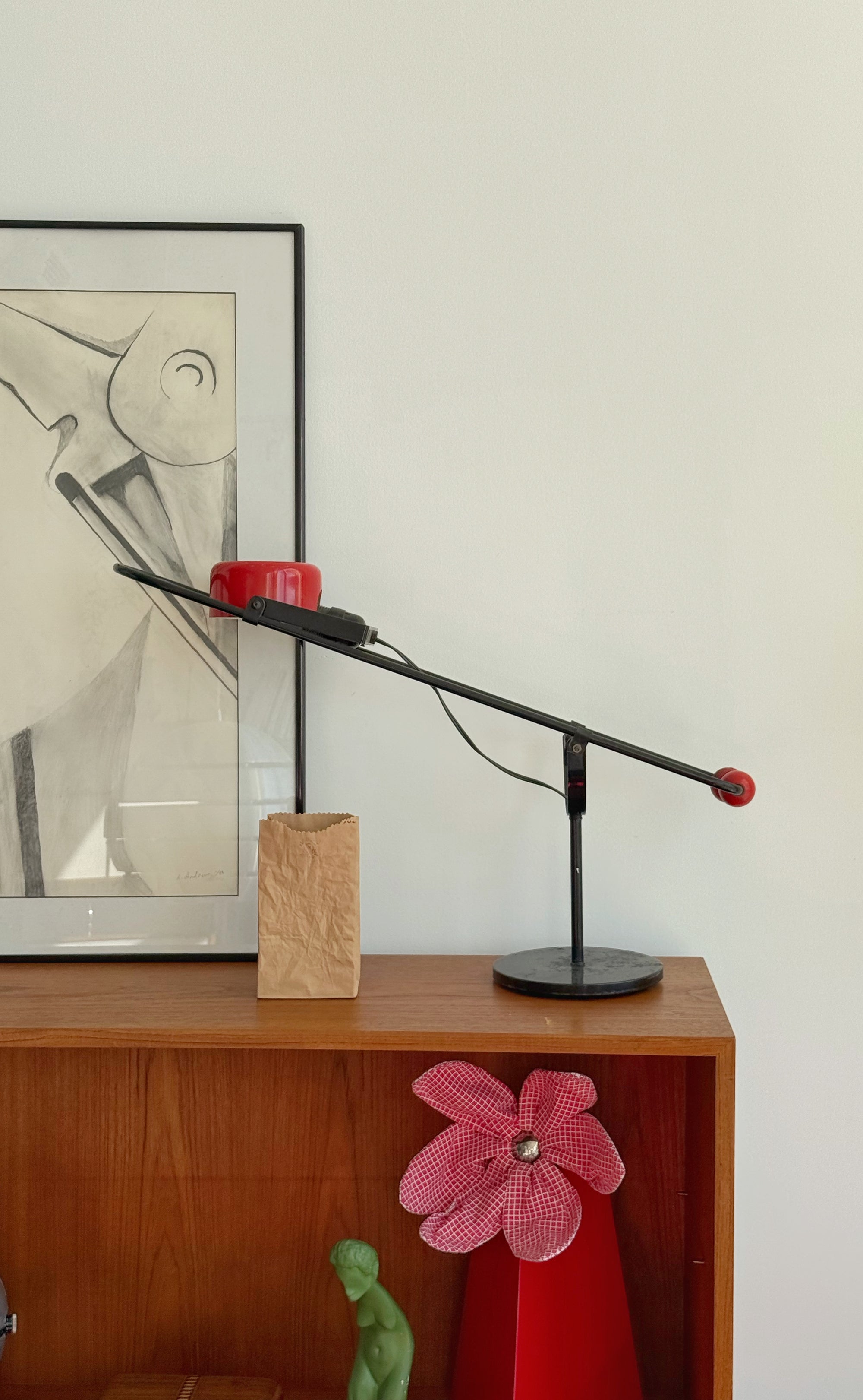 Postmodern Red Desk Lamp with Balls c.1980