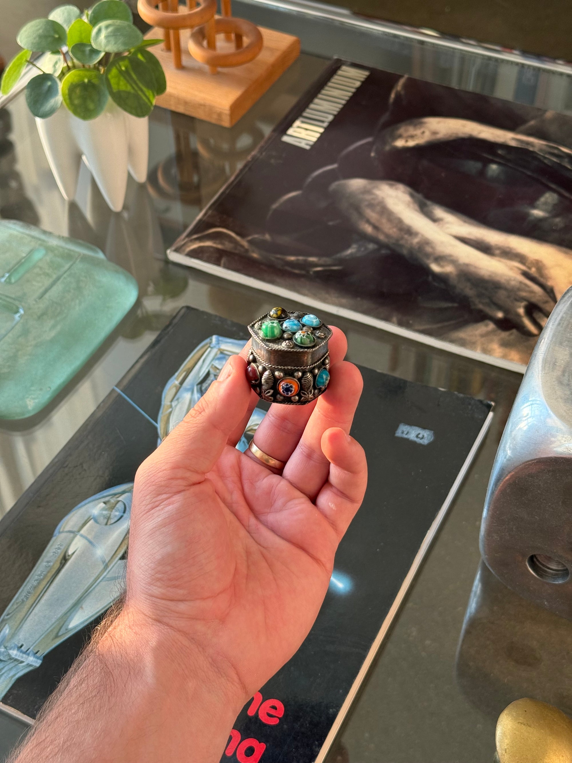 Millefiori Glass Plated Pill Box