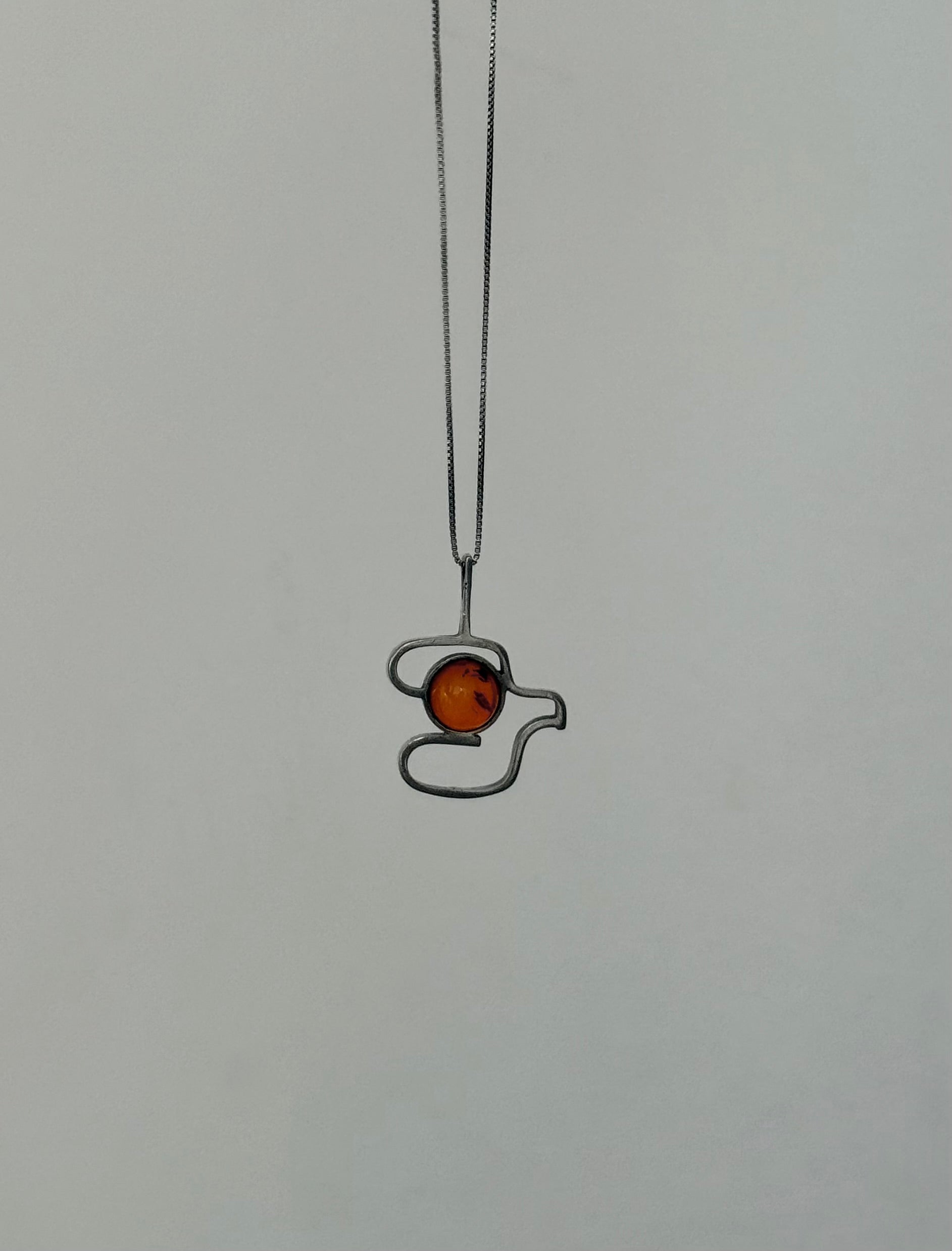Amber and Sterling Modernist Pendant by Einer Fehrn