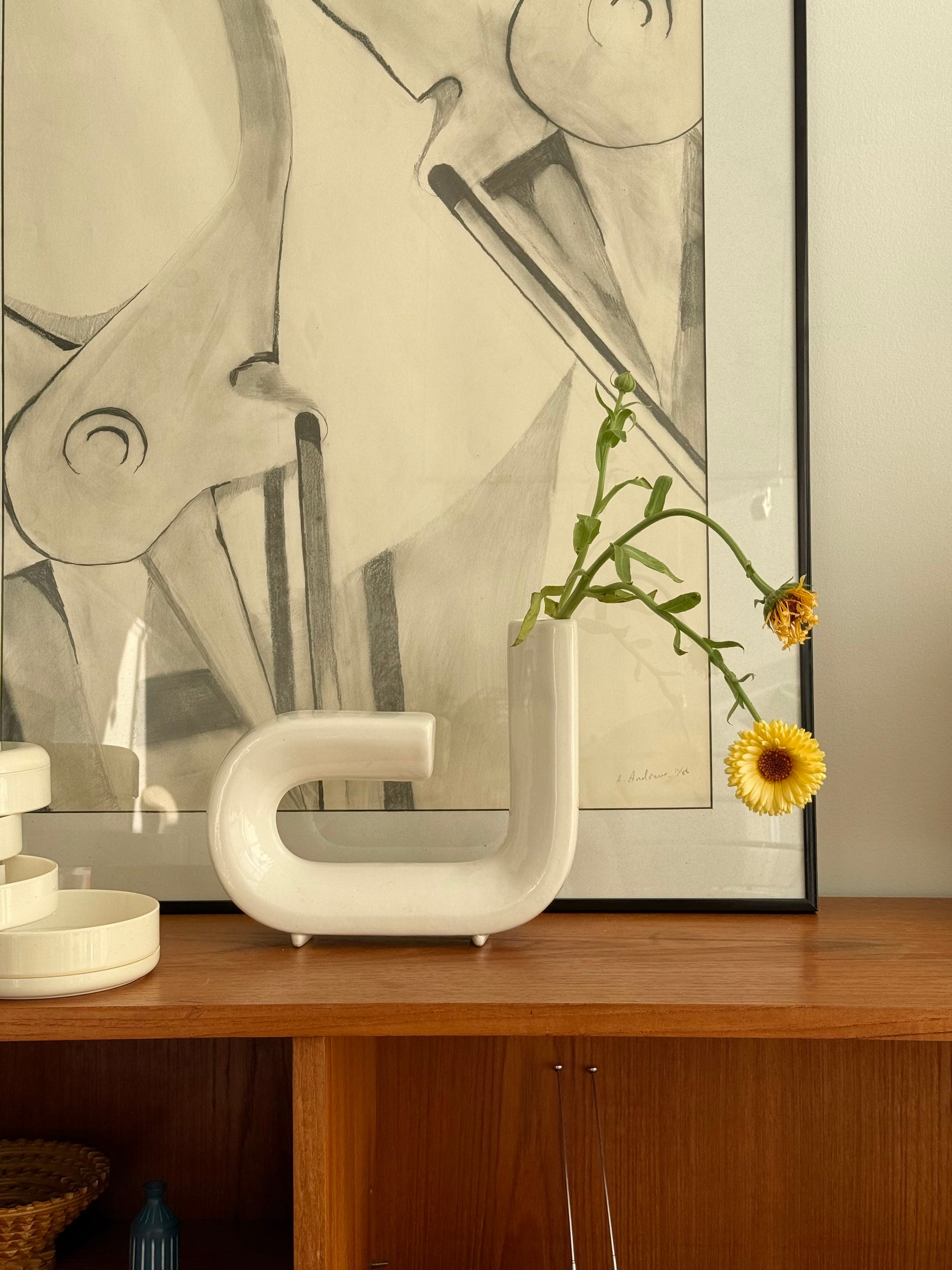 Footed Tubular Ceramic Vase c.1980
