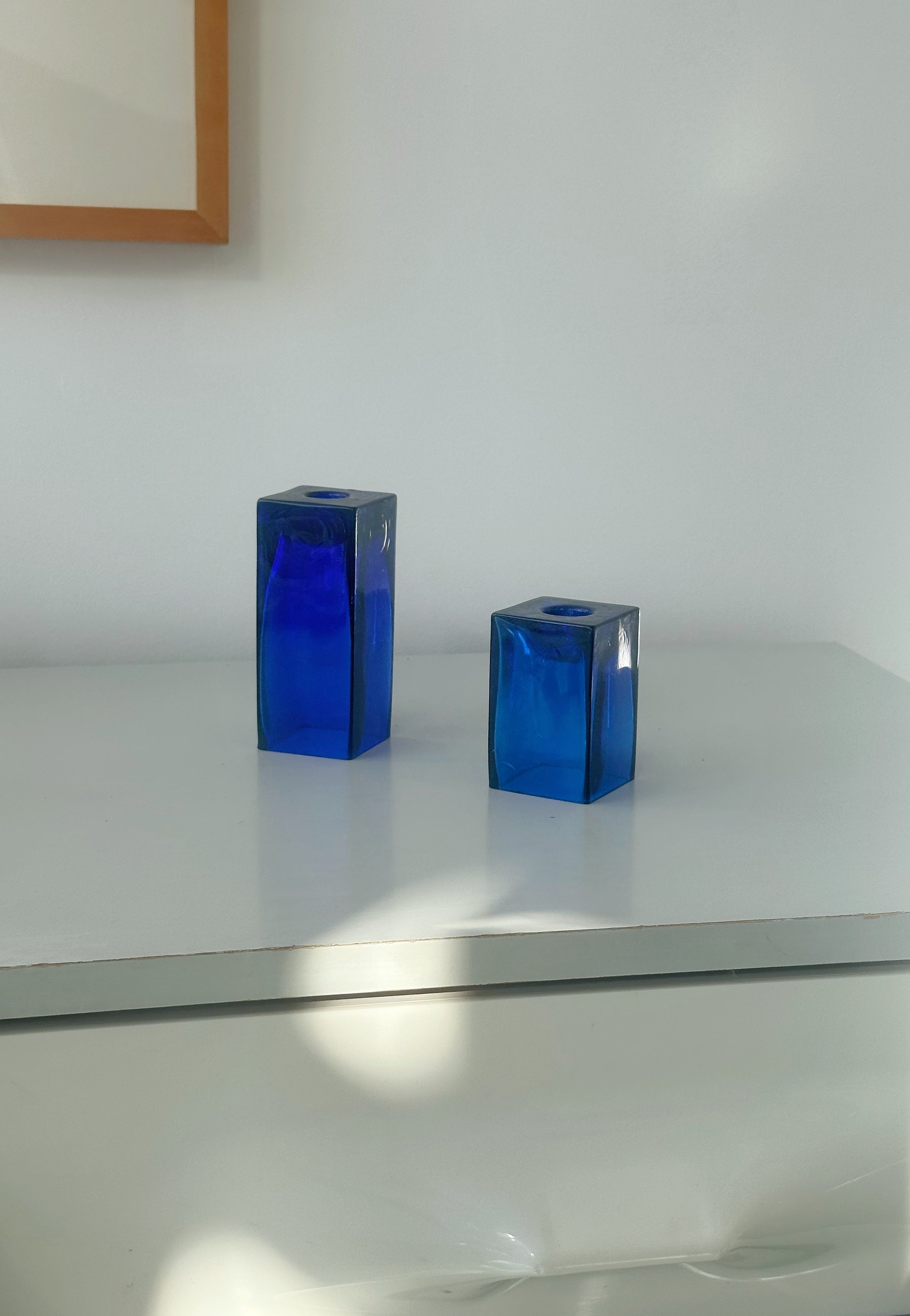 Cobalt Blue Glass Candlestick Holders