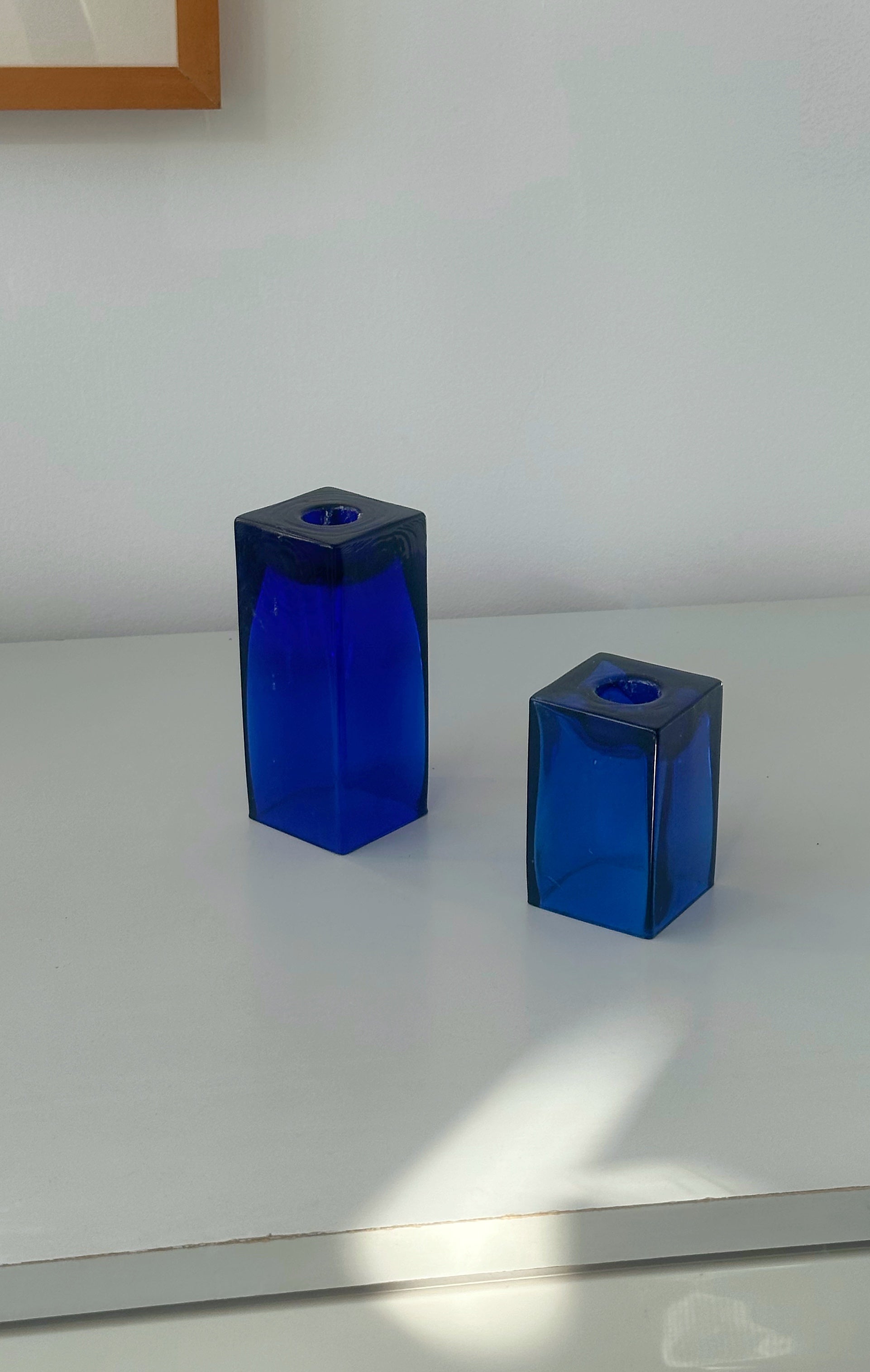 Cobalt Blue Glass Candlestick Holders